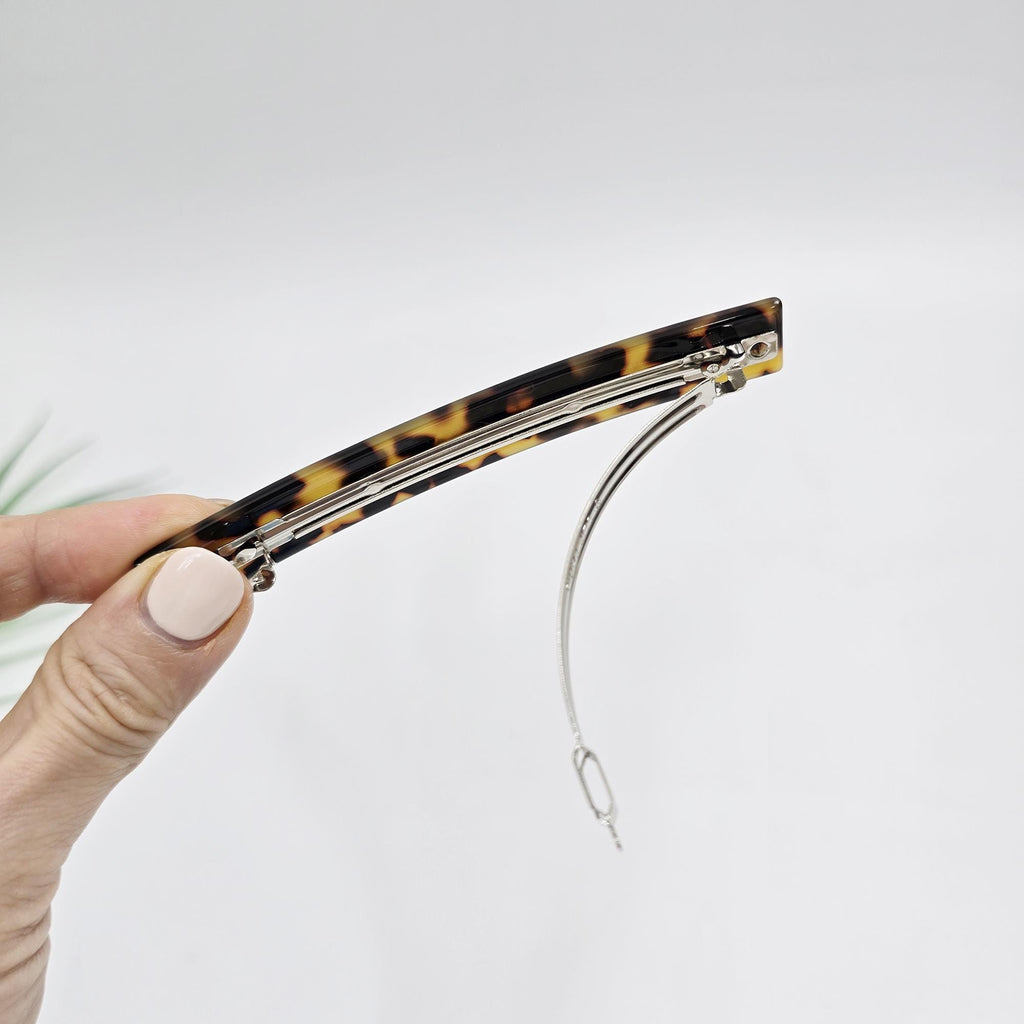 Simple Flat Straight Full and Half-Updo Hair Barrette (4.3 Inch) / Elegance Leopard French Hair Pin / Automatic Hair Clip