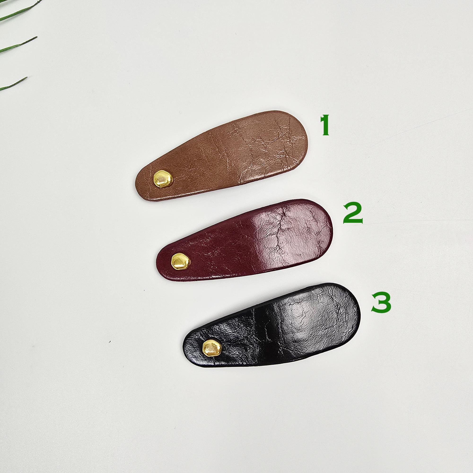 Soft Glossy Eco Leather Triangle Round Bobby Pin (3.3 Inch) / Cute Hairgrip Barrette / Tic Tac Hair Clip Pin
