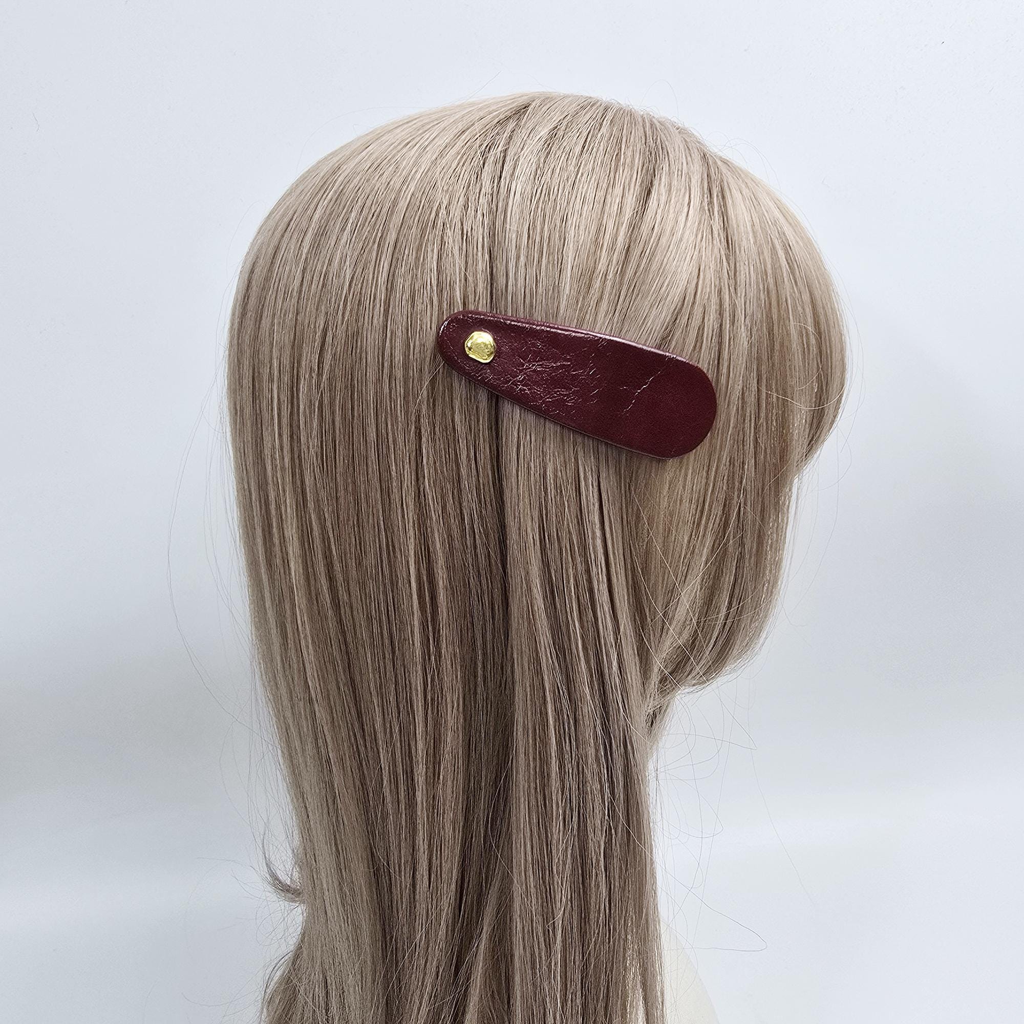 Soft Glossy Eco Leather Triangle Round Bobby Pin (3.3 Inch) / Cute Hairgrip Barrette / Tic Tac Hair Clip Pin