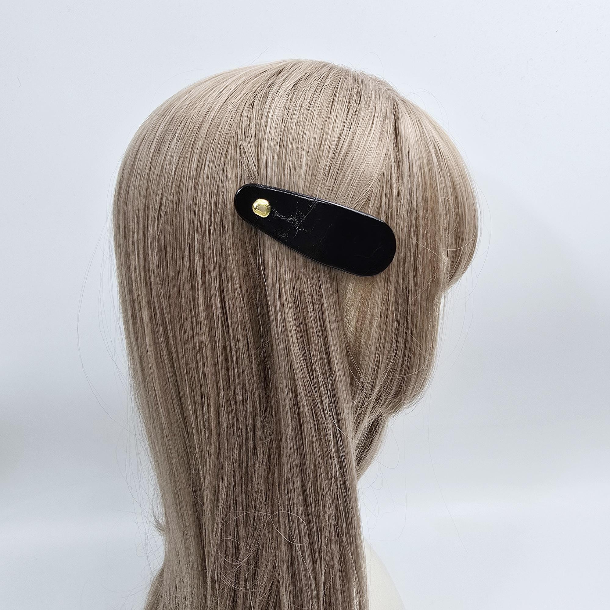 Soft Glossy Eco Leather Triangle Round Bobby Pin (3.3 Inch) / Cute Hairgrip Barrette / Tic Tac Hair Clip Pin