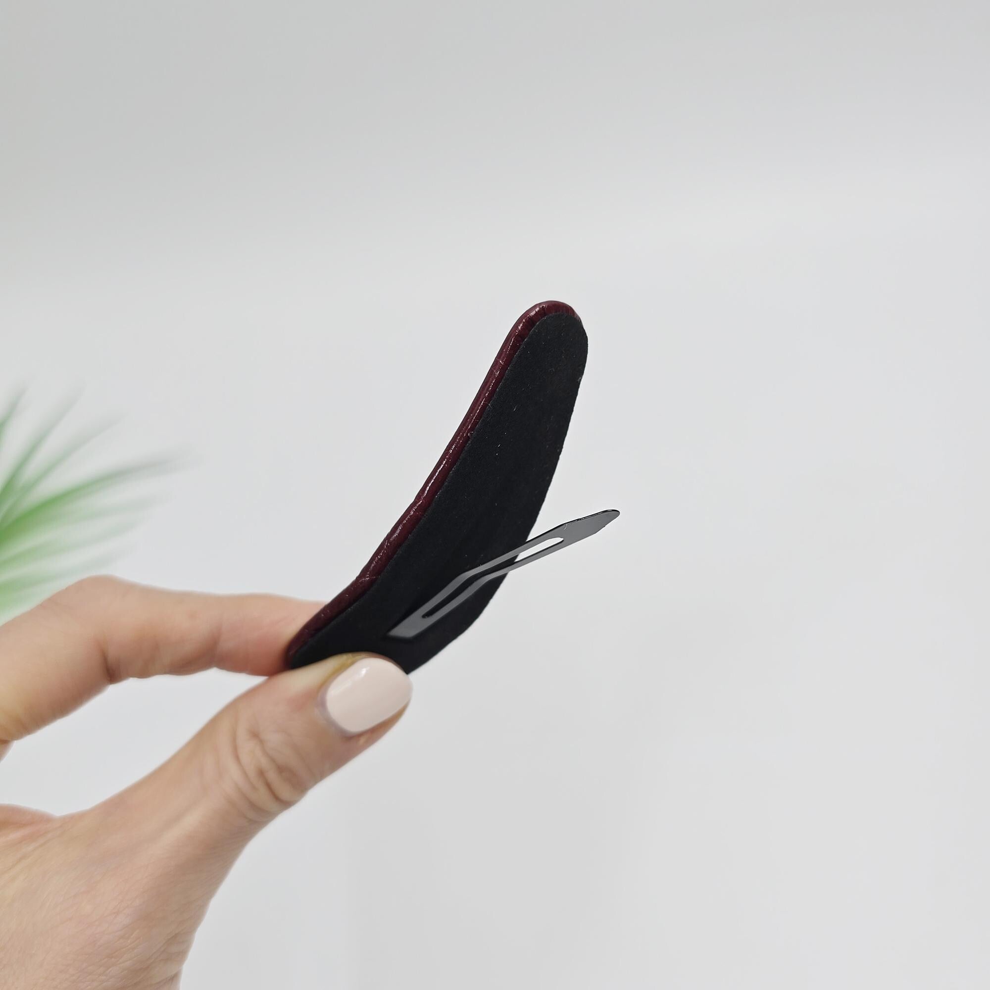 Soft Glossy Eco Leather Triangle Round Bobby Pin (3.3 Inch) / Cute Hairgrip Barrette / Tic Tac Hair Clip Pin