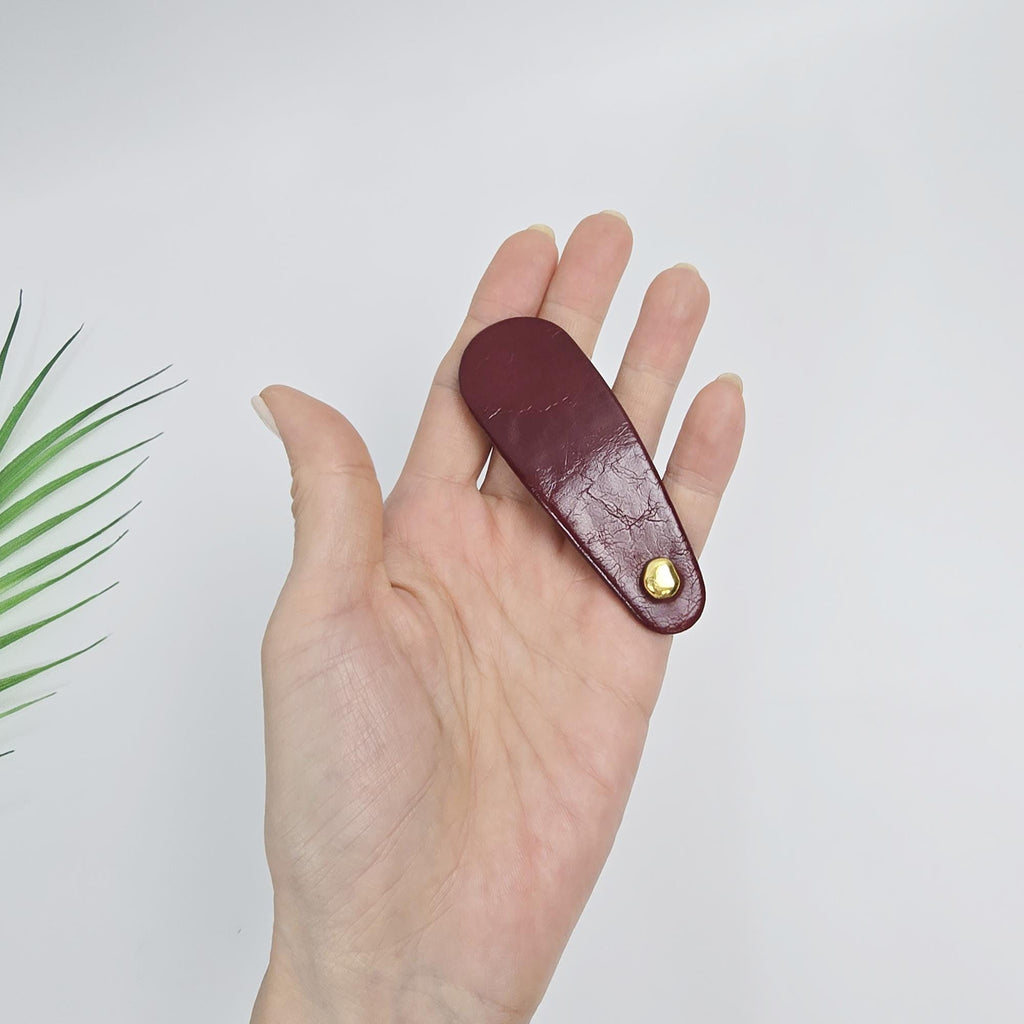 Soft Glossy Eco Leather Triangle Round Bobby Pin (3.3 Inch) / Cute Hairgrip Barrette / Tic Tac Hair Clip Pin