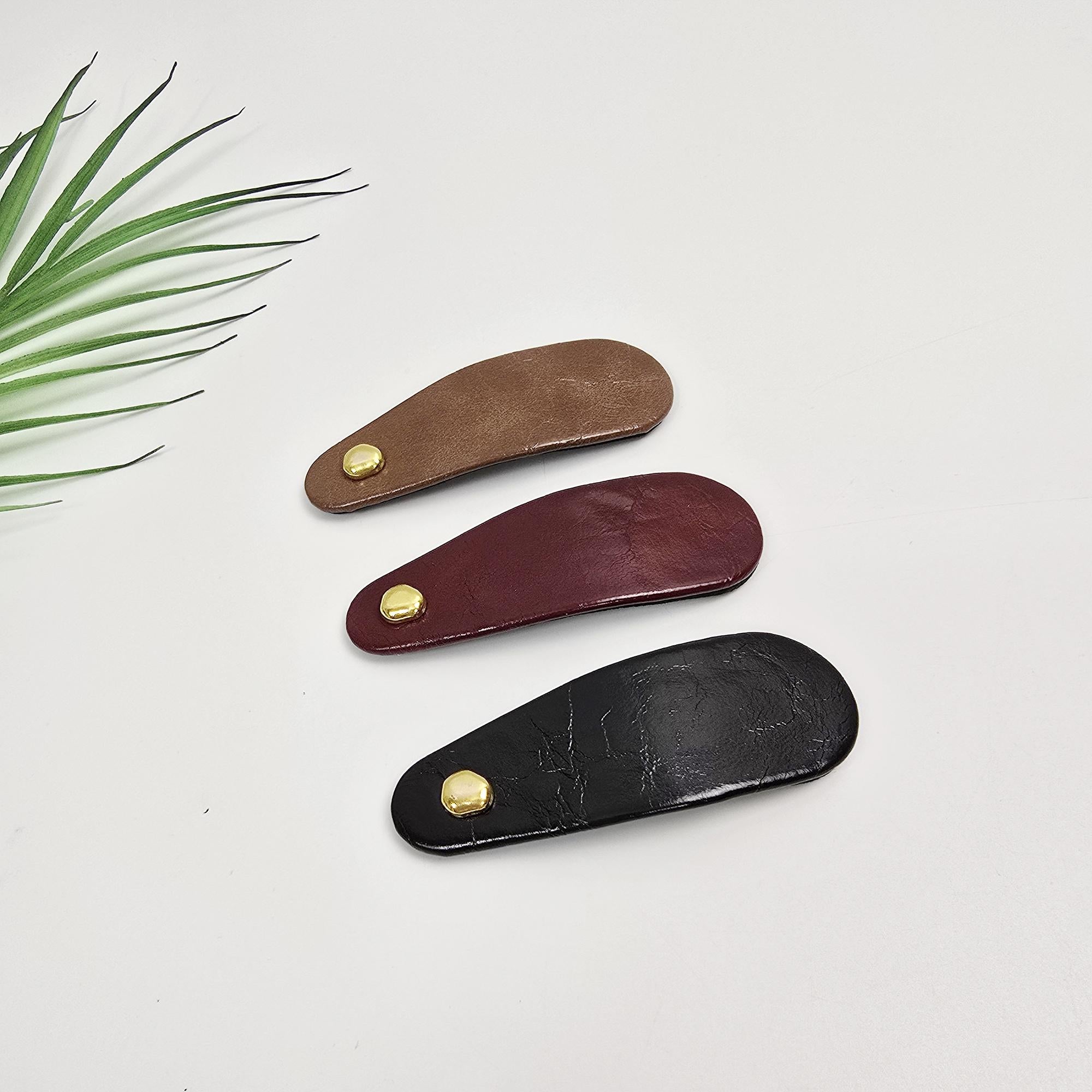 Soft Glossy Eco Leather Triangle Round Bobby Pin (3.3 Inch) / Cute Hairgrip Barrette / Tic Tac Hair Clip Pin