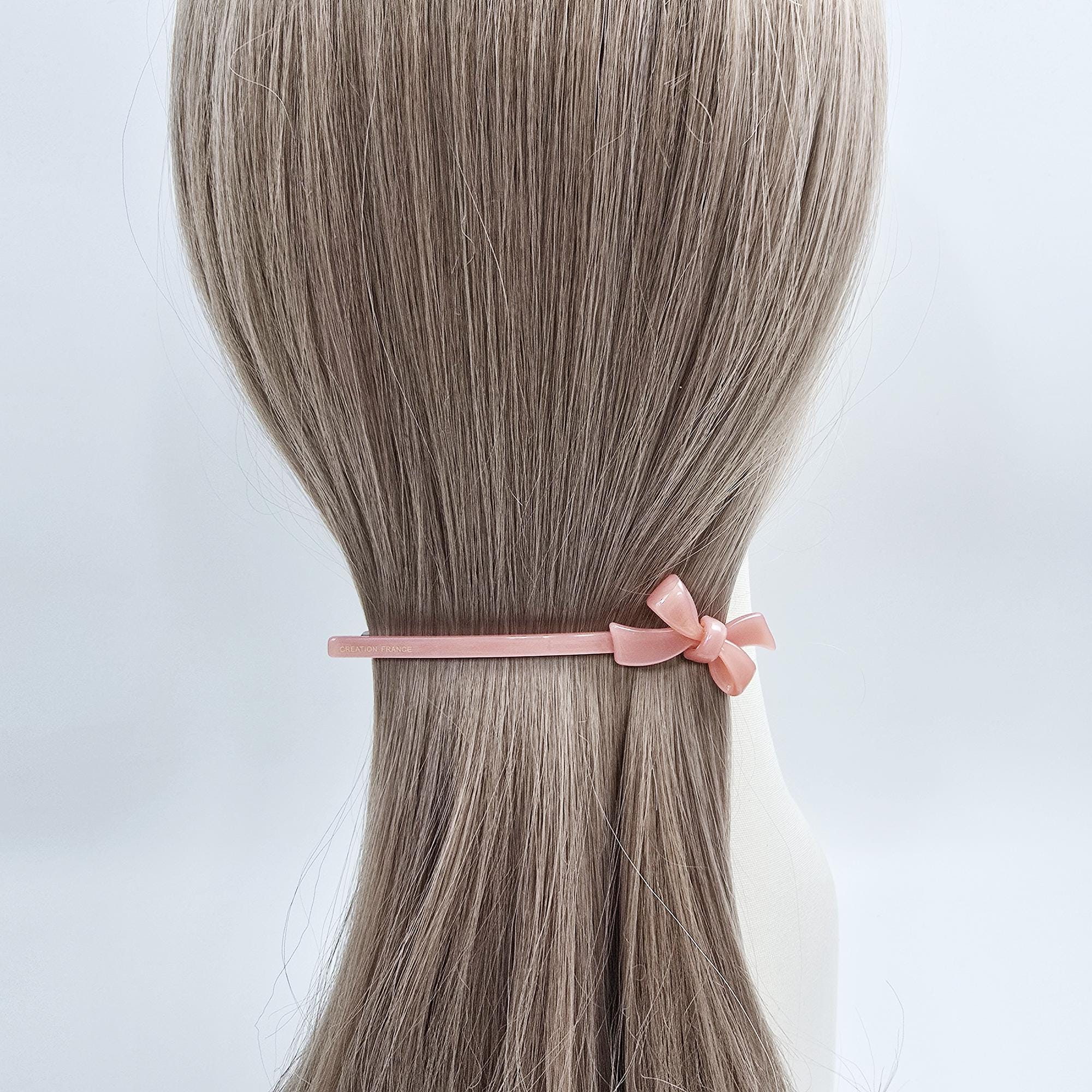 Mini Double Ribbon Slim Hair Clip (4.3 Inch) / Elegance French Hair Pin / Automatic Hair Clip