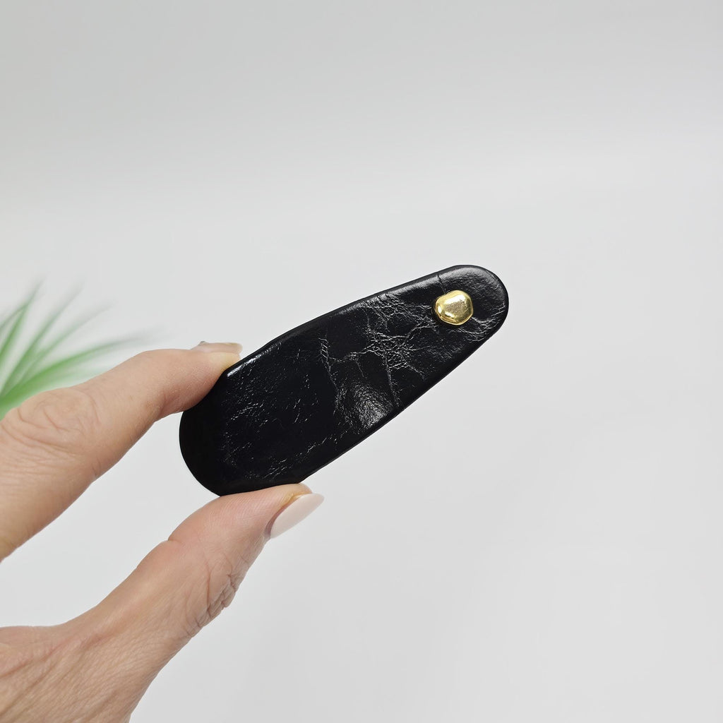 Soft Glossy Eco Leather Triangle Round Bobby Pin (3.3 Inch) / Cute Hairgrip Barrette / Tic Tac Hair Clip Pin