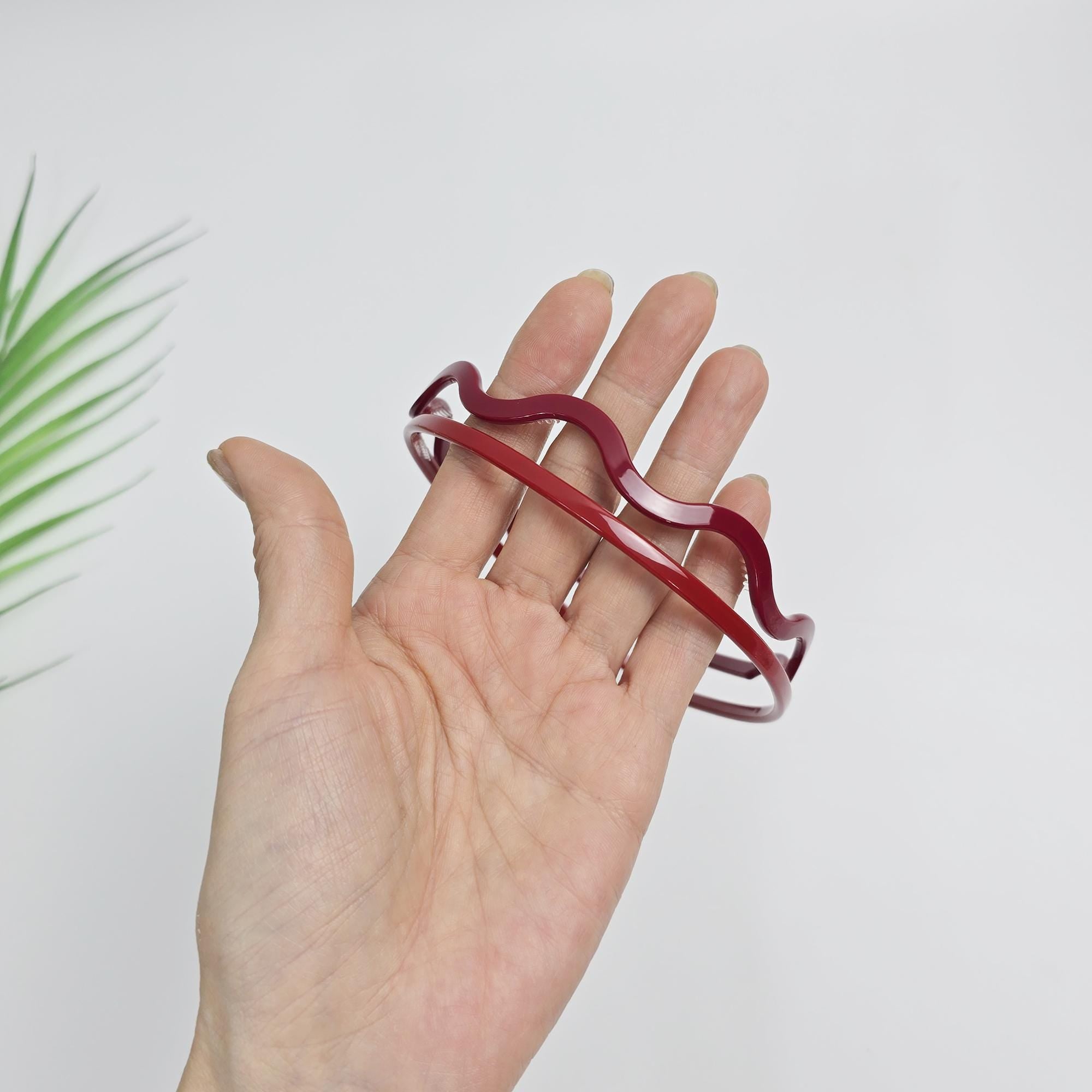 Red Thin Wave Headband (0.2 Inch) / Tortoise Shell French Hair Pin / Hair Accessory for Woman / Acrylic Alice Headband