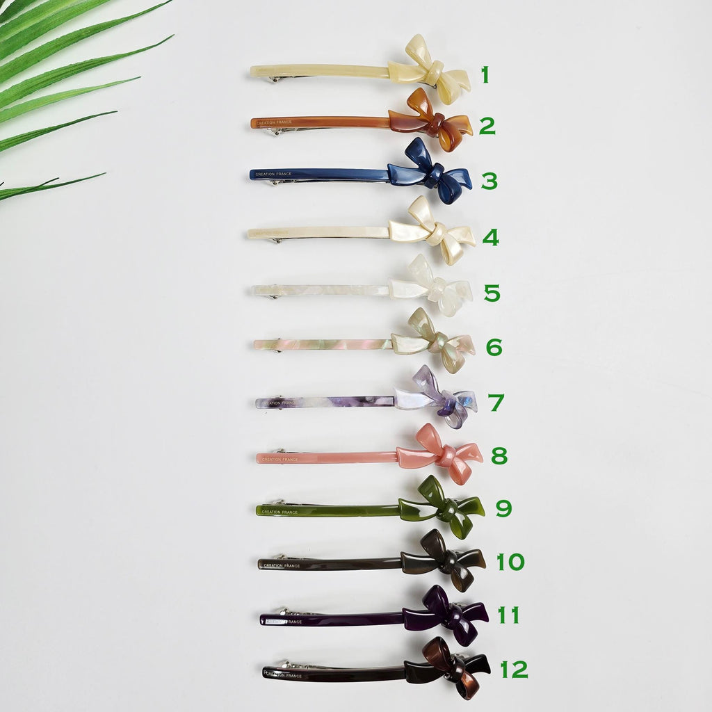 Mini Double Ribbon Slim Hair Clip (4.3 Inch) / Elegance French Hair Pin / Automatic Hair Clip