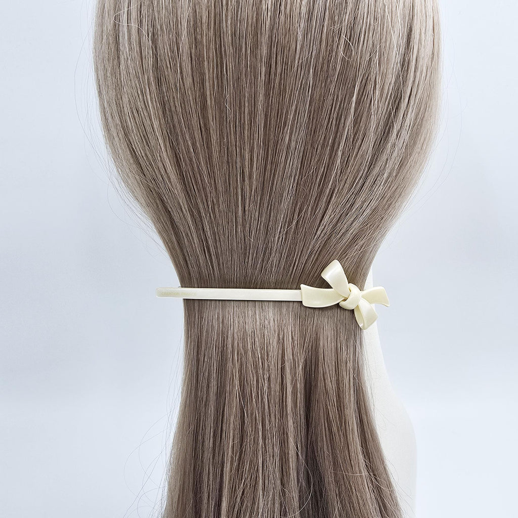 Mini Double Ribbon Slim Hair Clip (4.3 Inch) / Elegance French Hair Pin / Automatic Hair Clip