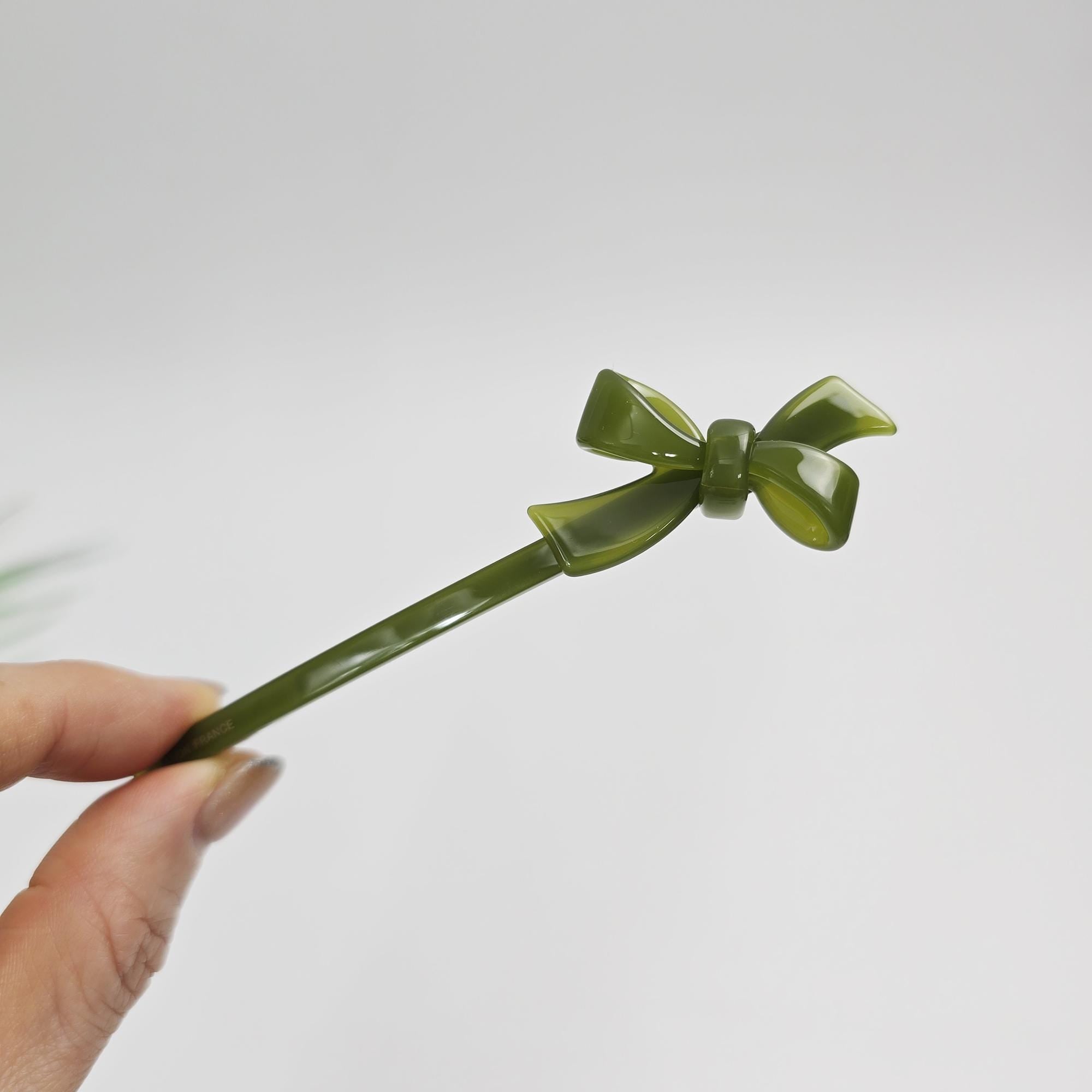 Mini Double Ribbon Slim Hair Clip (4.3 Inch) / Elegance French Hair Pin / Automatic Hair Clip
