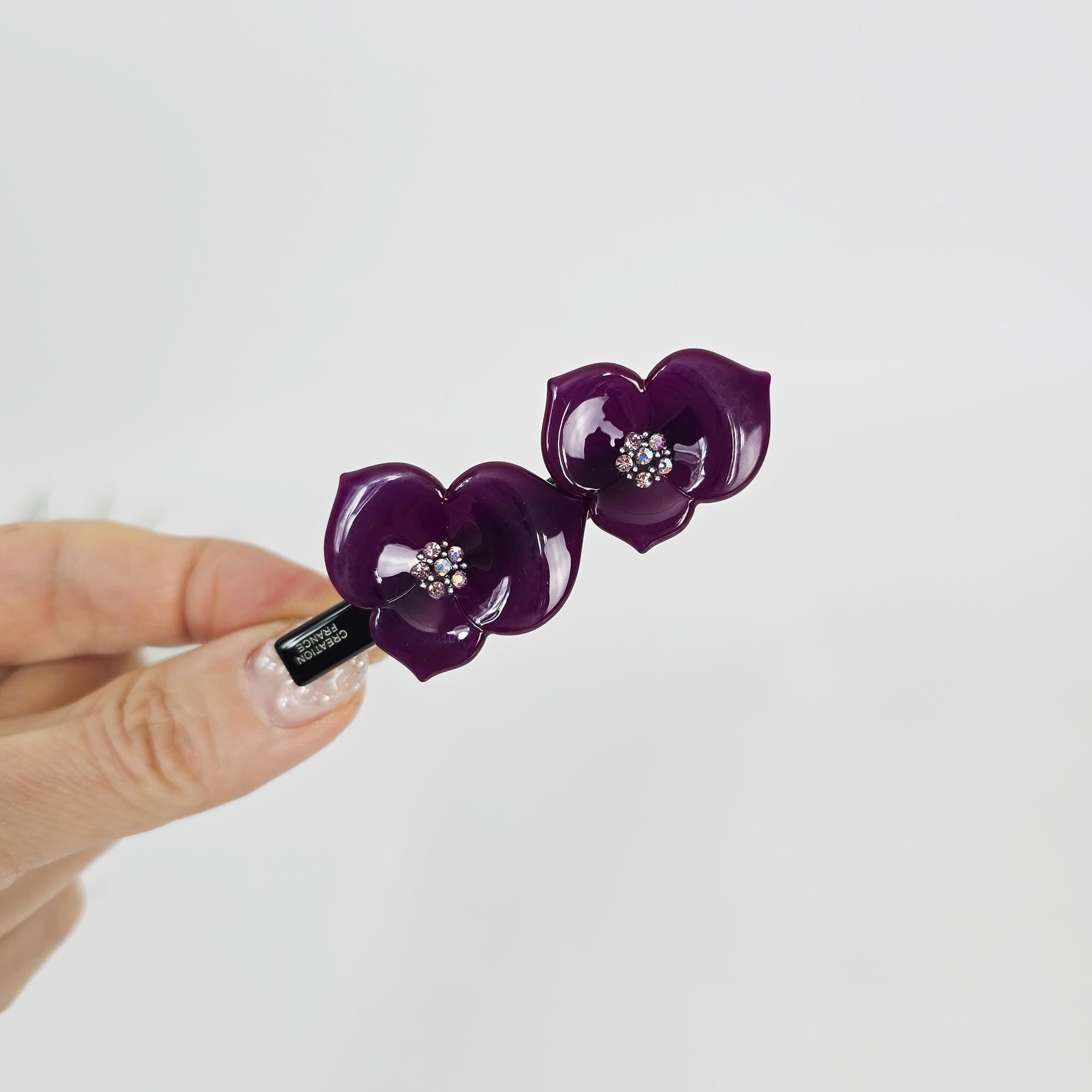 Cubic Stone Blossom Mini Hair Claw Clip (2.8 Inch) / Tortoise Shell Frech Pin / Alligator Hair Clip for Woman