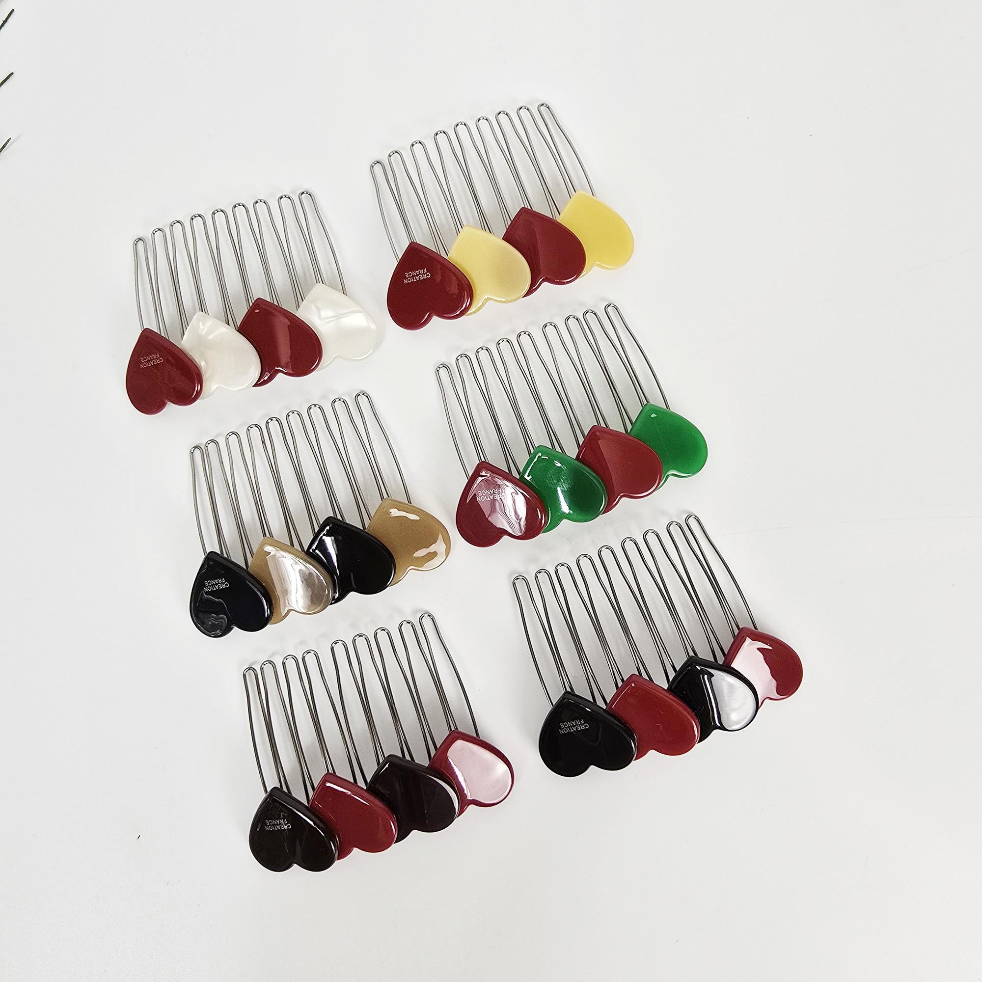 Pure Double Heart Hair Comb Pin (2.6 Inch) / Simple French Hair Pin / Hair Fork for Woman