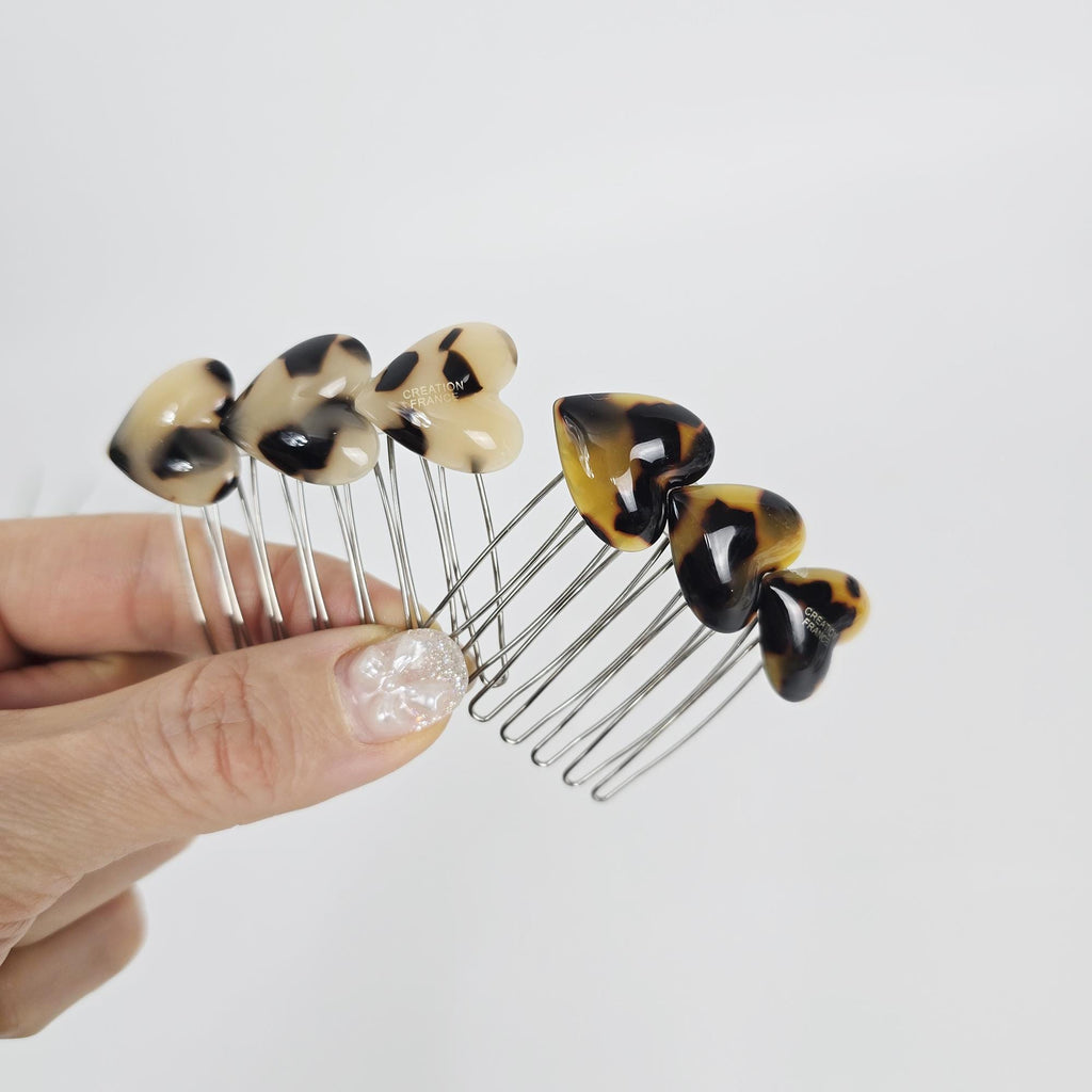 Leopard Heart Mini Hair Comb Pin (2.2 Inch) / Simple French Hair Pin / Hair Fork for Woman
