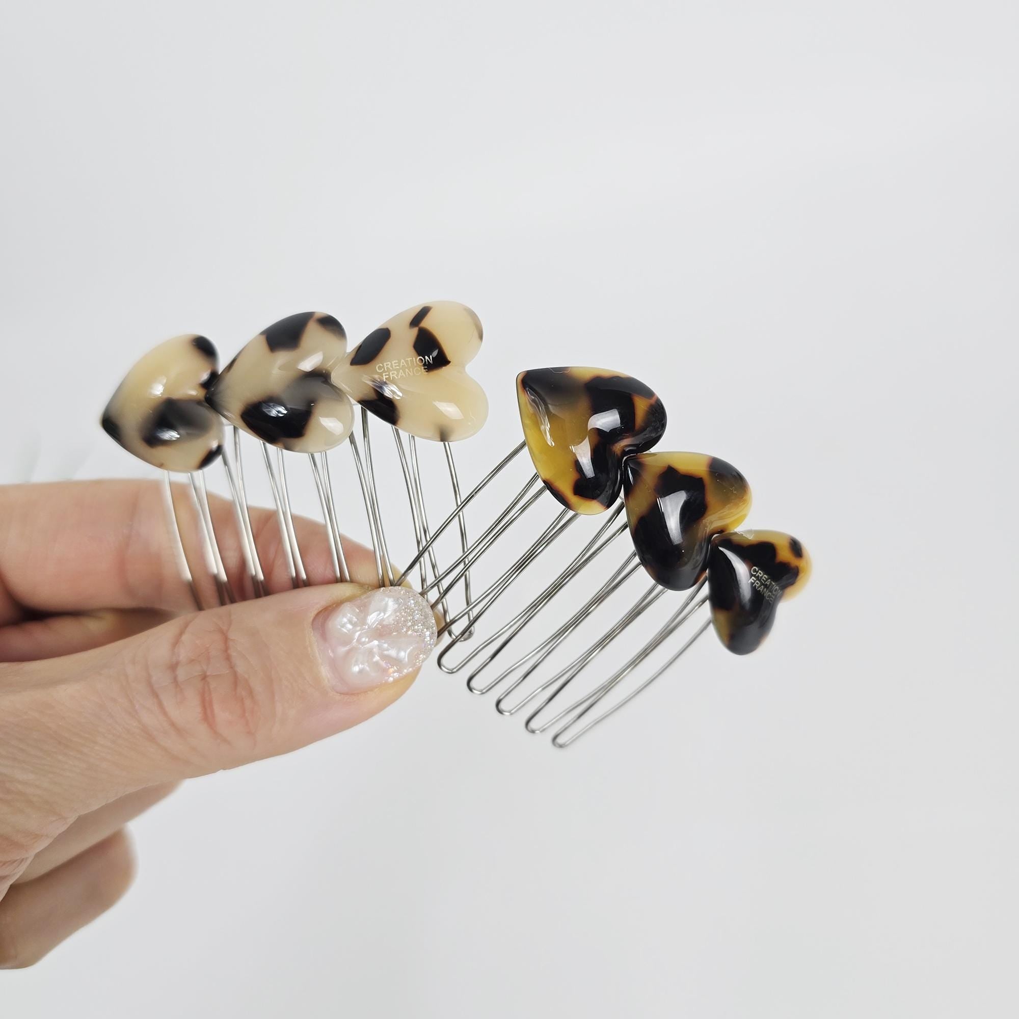 Leopard Heart Mini Hair Comb Pin (2.2 Inch) / Simple French Hair Pin / Hair Fork for Woman