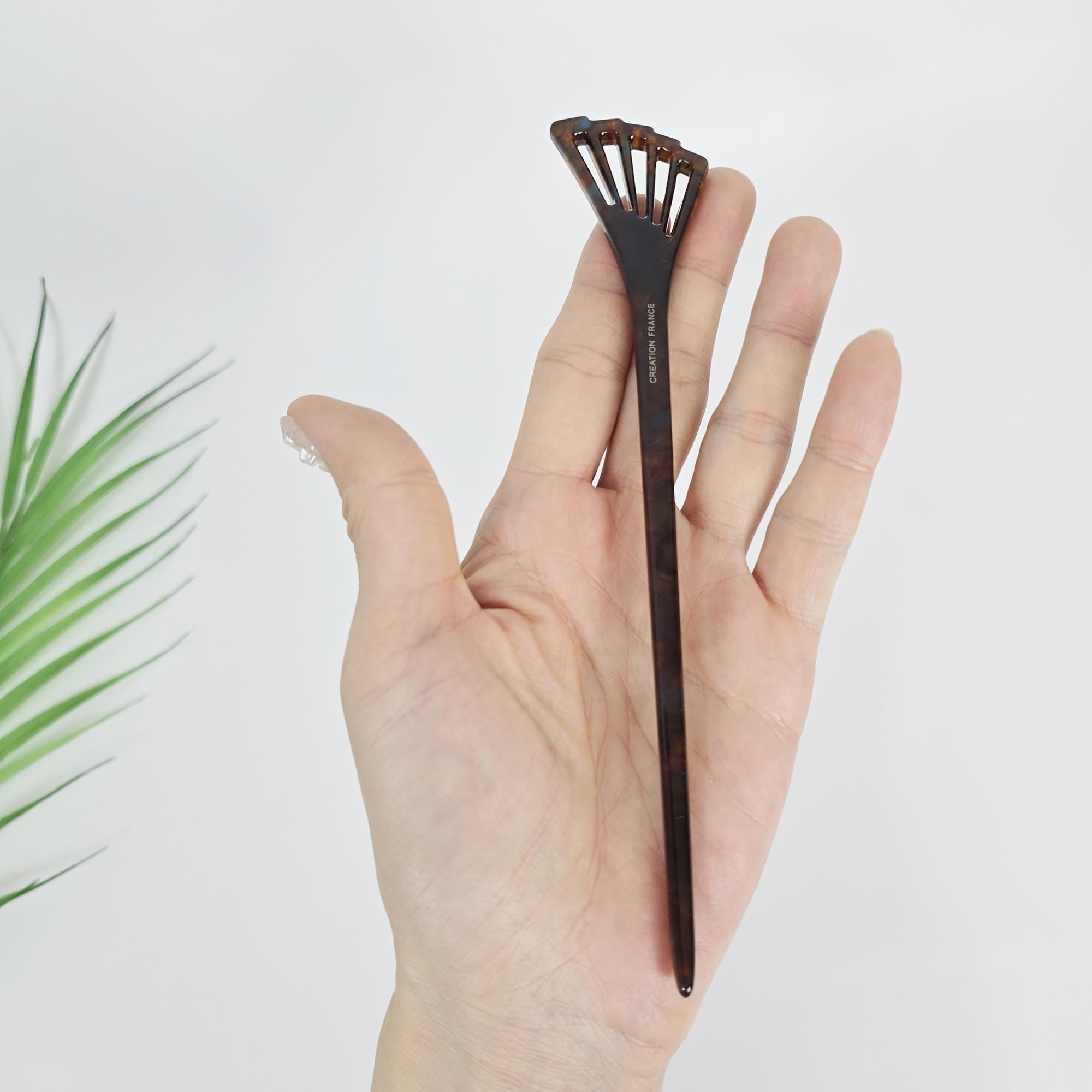 Luxurious Fan Blossom Straight Hair Stick (7.1 Inch) / Tortoise Shell French Hair Pin / Hair Fork for Thick Hair