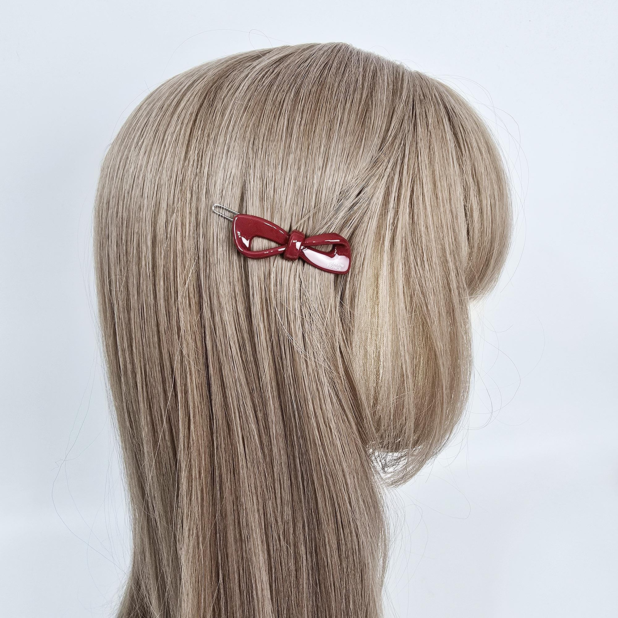 Cute Mini Ribbon Bobby Pin (2.0 Inch) / Tortoise Shell French Hair Pin Clip / Bow Barrette