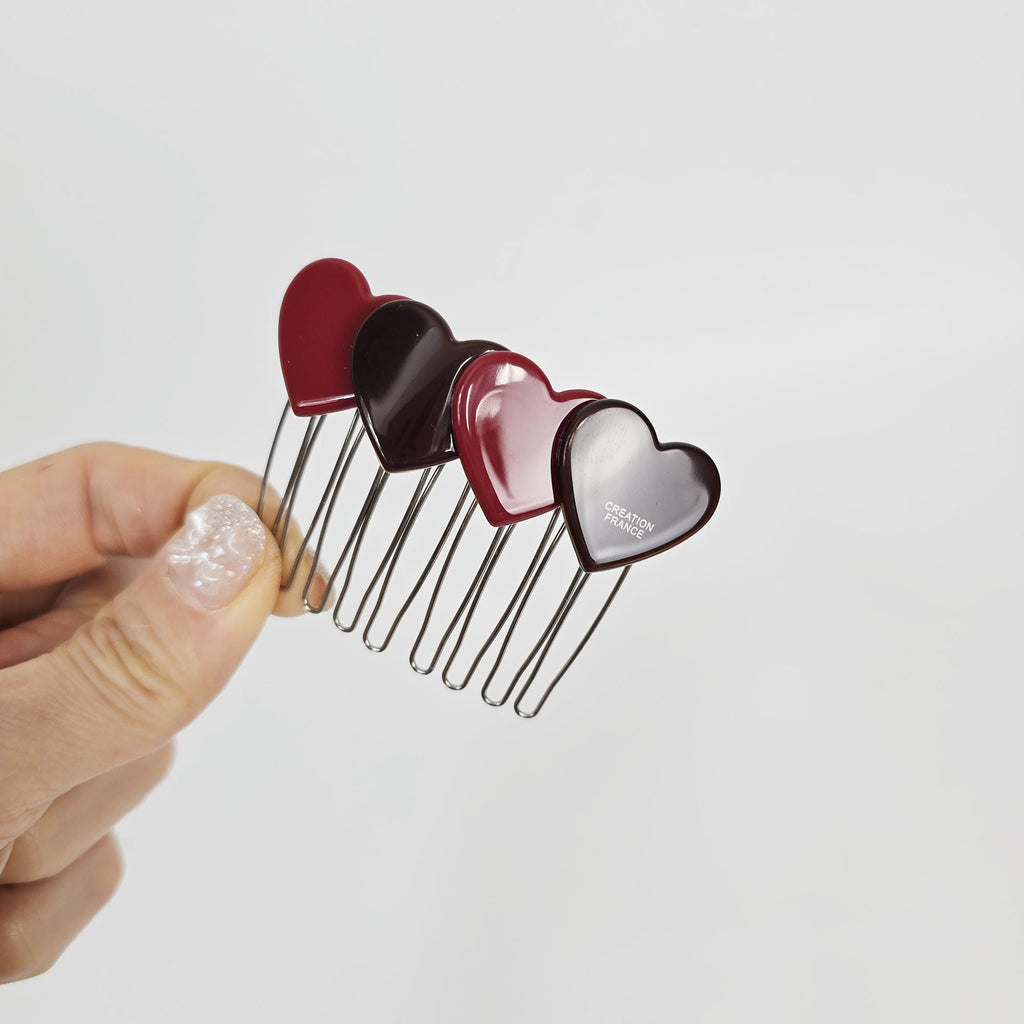 Pure Double Heart Hair Comb Pin (2.6 Inch) / Simple French Hair Pin / Hair Fork for Woman