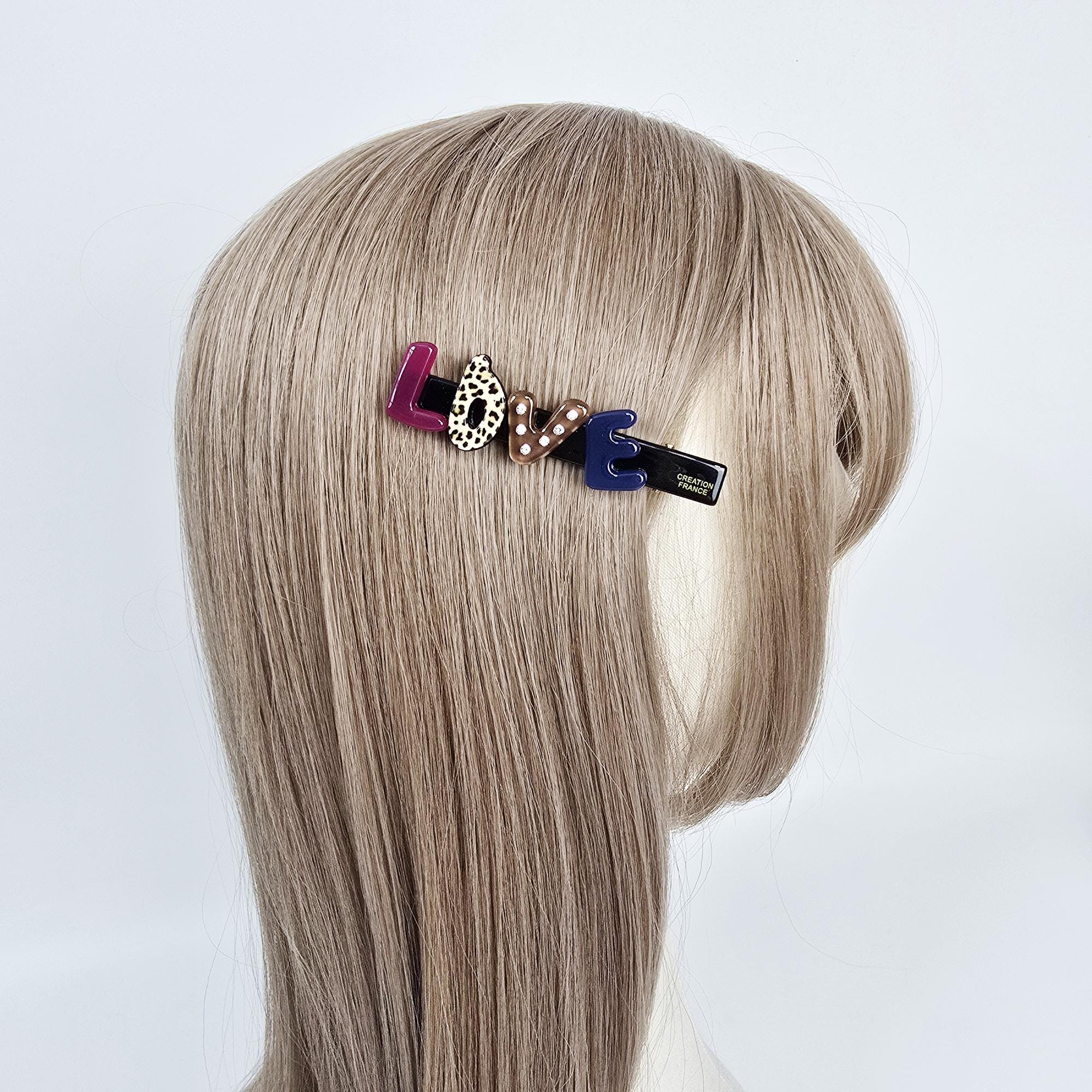 Lovely LOVE Mini Hair Claw Clip (3.0 Inch) / Tortoise Shell Frech Pin / Alligator Hair Clip for Woman