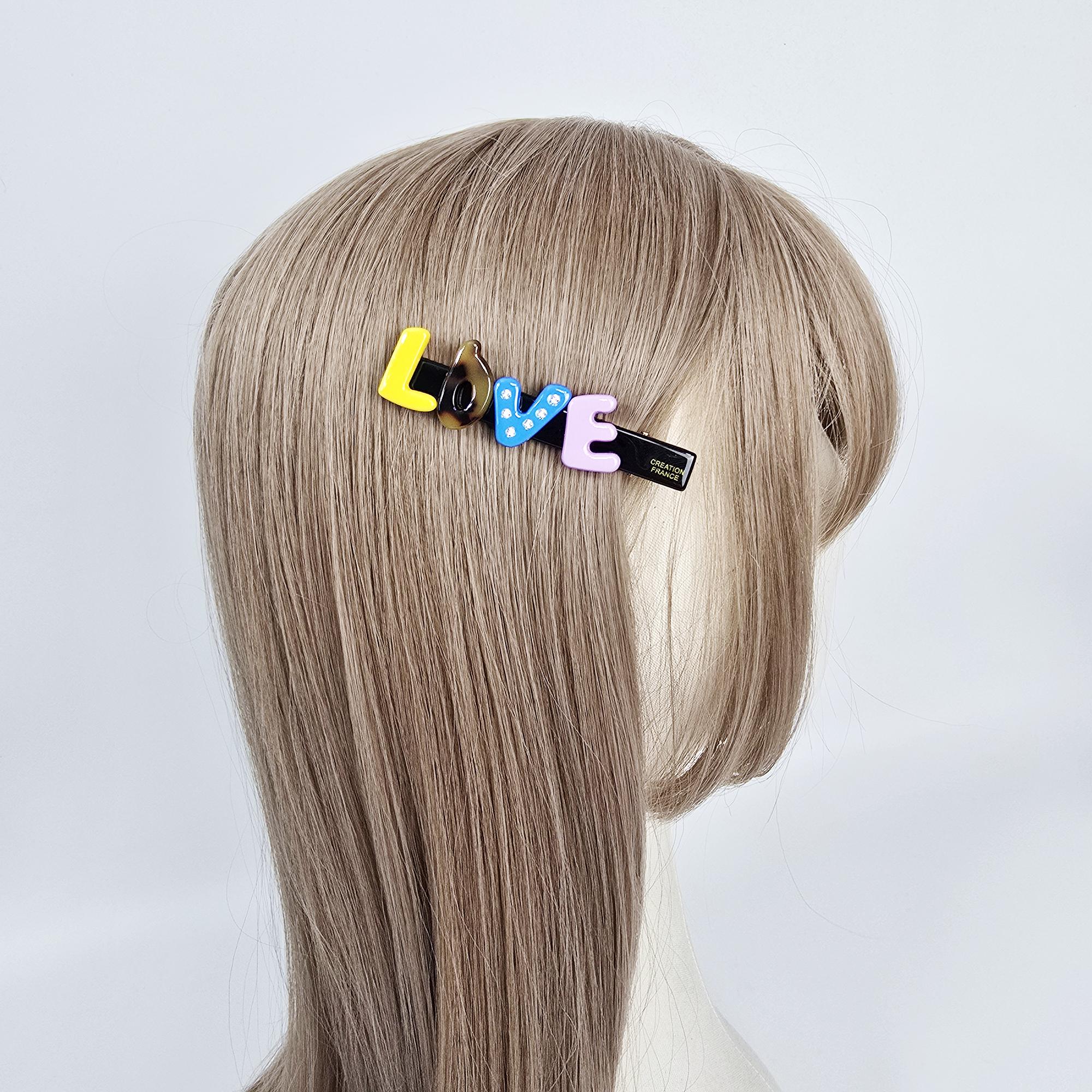 Lovely LOVE Mini Hair Claw Clip (3.0 Inch) / Tortoise Shell Frech Pin / Alligator Hair Clip for Woman