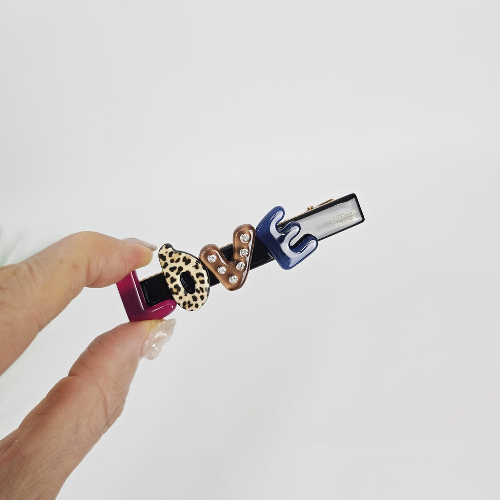 Lovely LOVE Mini Hair Claw Clip (3.0 Inch) / Tortoise Shell Frech Pin / Alligator Hair Clip for Woman