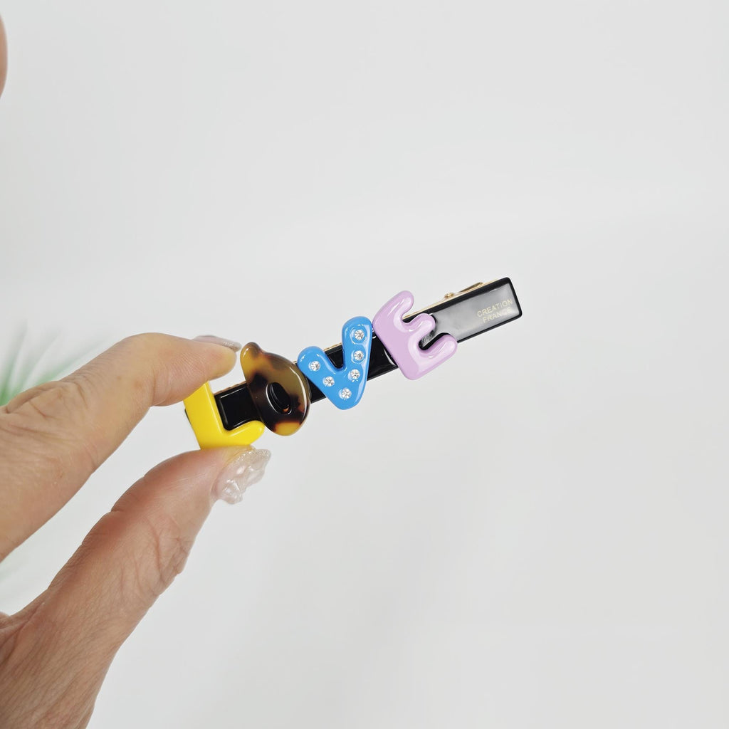 Lovely LOVE Mini Hair Claw Clip (3.0 Inch) / Tortoise Shell Frech Pin / Alligator Hair Clip for Woman