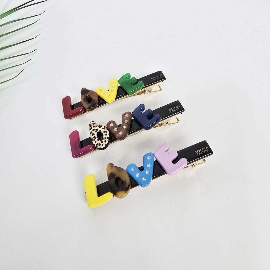Lovely LOVE Mini Hair Claw Clip (3.0 Inch) / Tortoise Shell Frech Pin / Alligator Hair Clip for Woman
