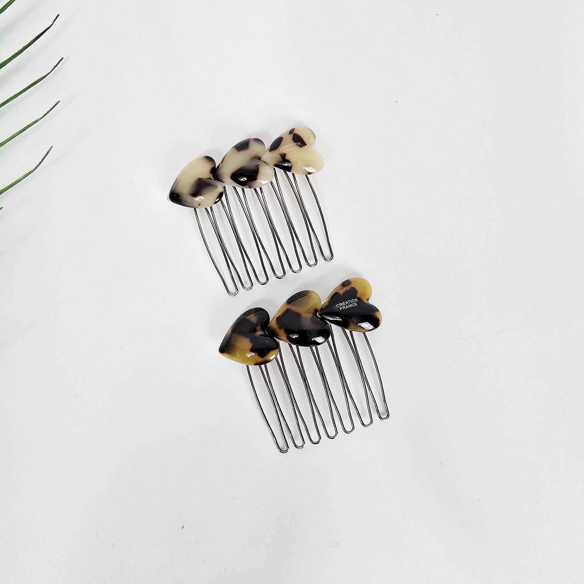 Leopard Heart Mini Hair Comb Pin (2.2 Inch) / Simple French Hair Pin / Hair Fork for Woman