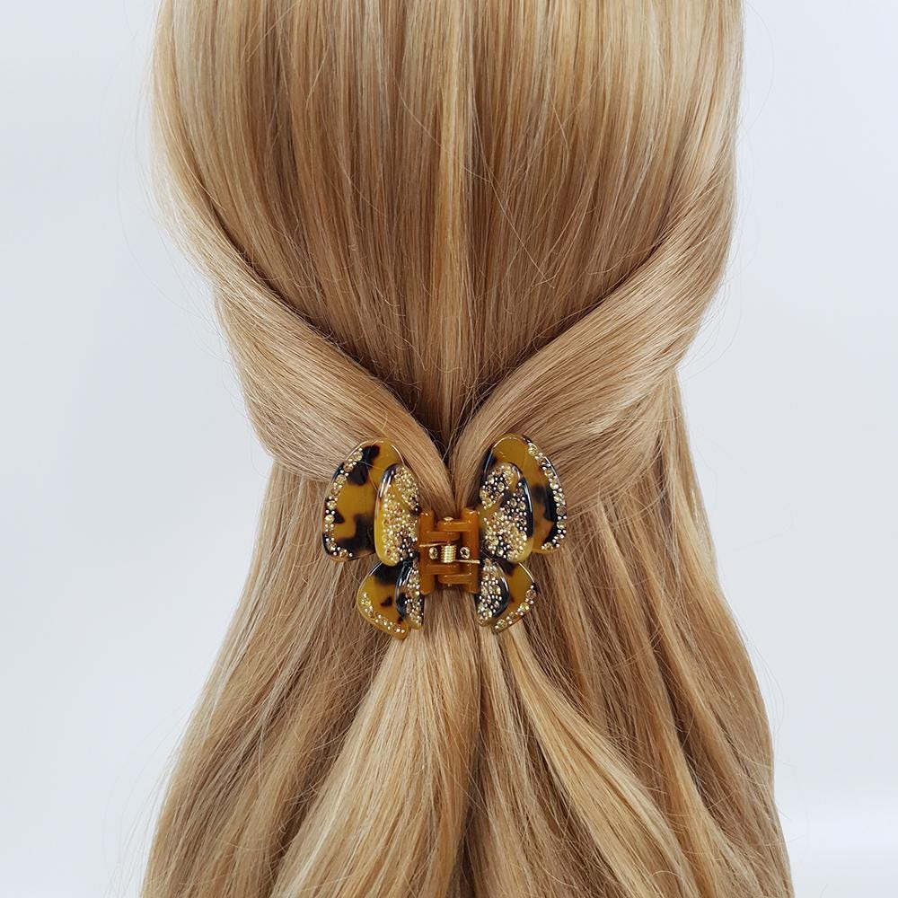 Pastel Color Cubic Double Wing Butterfly Hair Clip / Tortoise Shell Leopard French Hair Pin / Hair Accessory for Woman