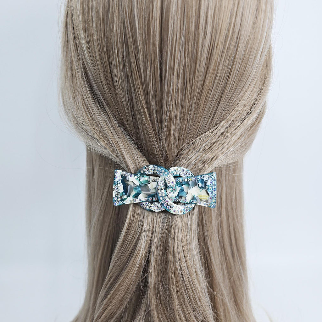 Sparkling Chain Cubic Line Half-Up Hair Barrette (3.1 Inch) / Elegance French Hair Pin / Automatic Hair Clip