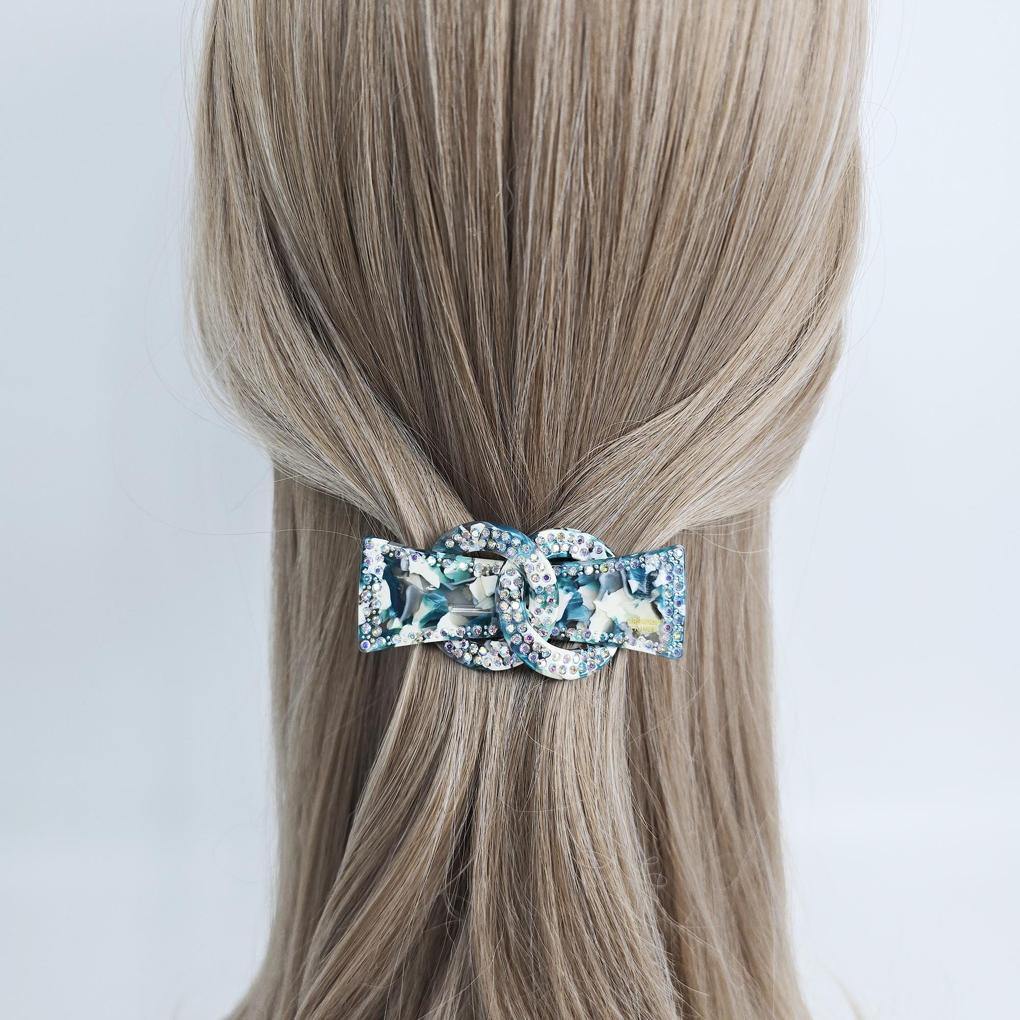 Sparkling Chain Cubic Line Half-Up Hair Barrette (3.1 Inch) / Elegance French Hair Pin / Automatic Hair Clip