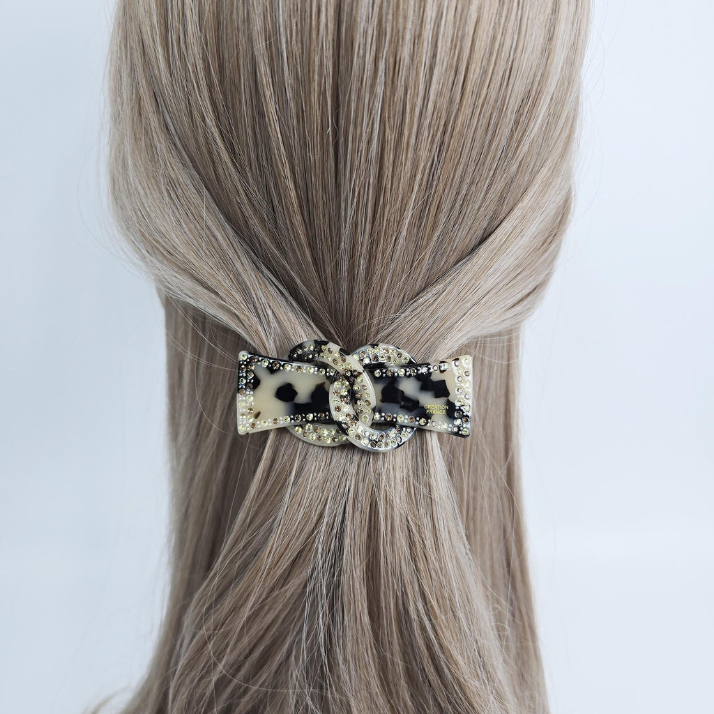 Sparkling Chain Cubic Line Half-Up Hair Barrette (3.1 Inch) / Elegance French Hair Pin / Automatic Hair Clip