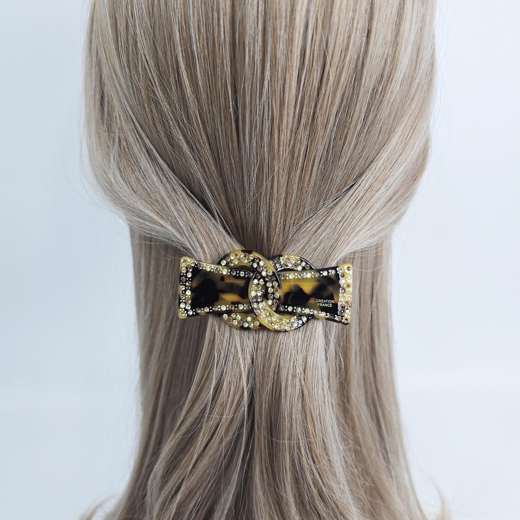 Sparkling Chain Cubic Line Half-Up Hair Barrette (3.1 Inch) / Elegance French Hair Pin / Automatic Hair Clip