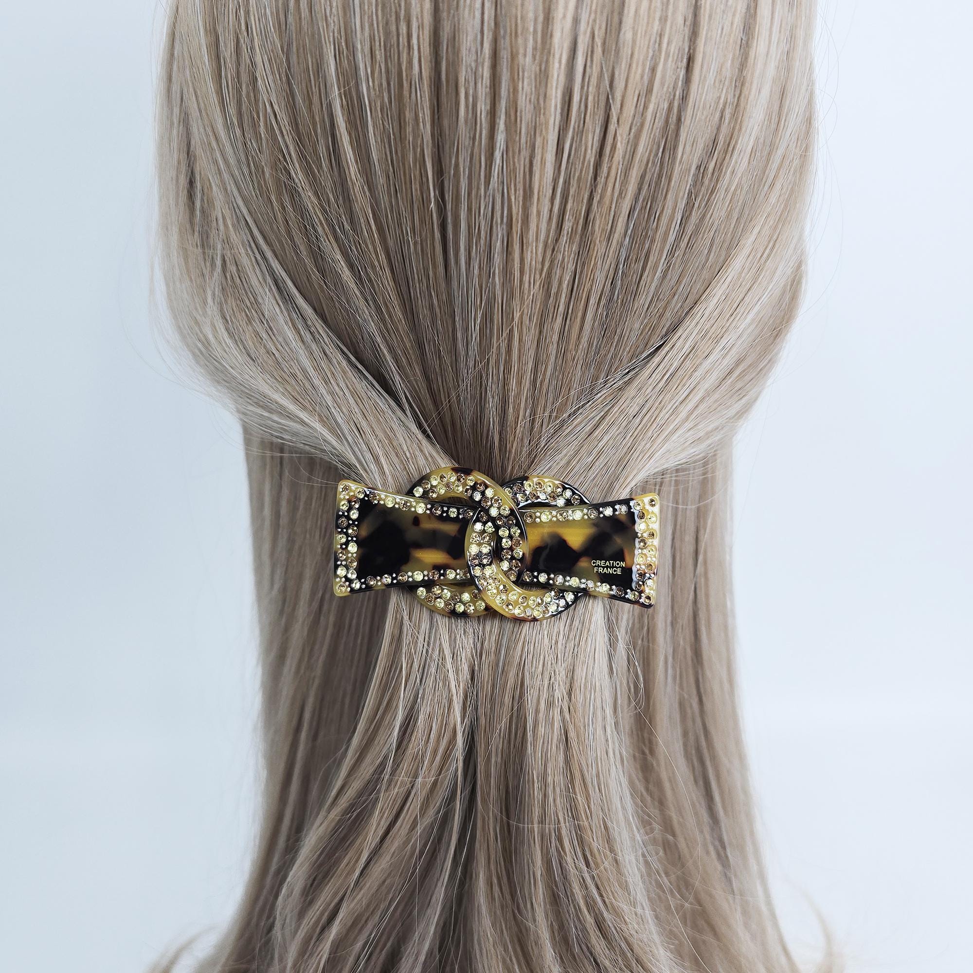 Sparkling Chain Cubic Line Half-Up Hair Barrette (3.1 Inch) / Elegance French Hair Pin / Automatic Hair Clip
