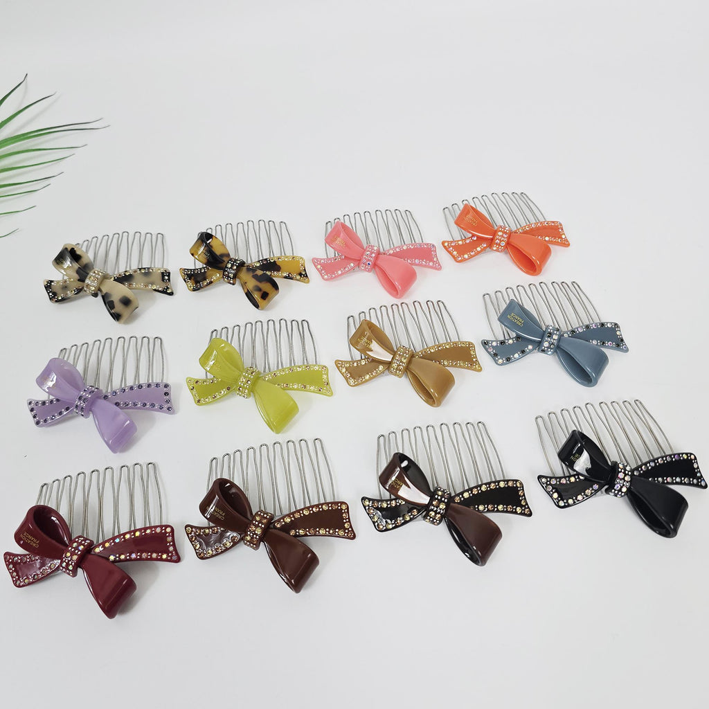 Cubic Large Double Ribbon Non-Slip Hair Comb Clip (2.8 Inch) / Luxurious French Hair Pin / Hair Comb for Woman / Hair Fork for Thick Hair