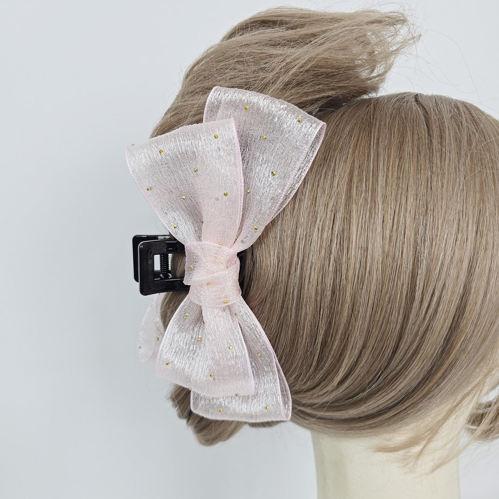 Sheer Chiffon Mini Gold Big Ribbon Updo Hair Claw Clip (5.1 Inch) / Large Hair Claw / Hair Accessory for Woman
