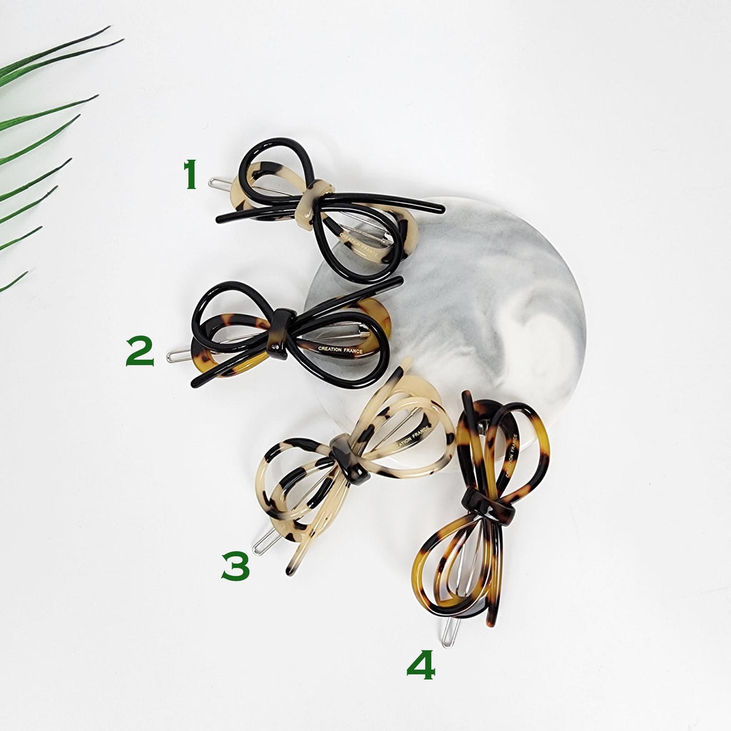 Leopard Marble Twin Ribbon Black Harmony Bobby Pin (2.6 Inch) / Cute French Hair Pin Clip / Hair Accessory for Woman / Bow Barrette