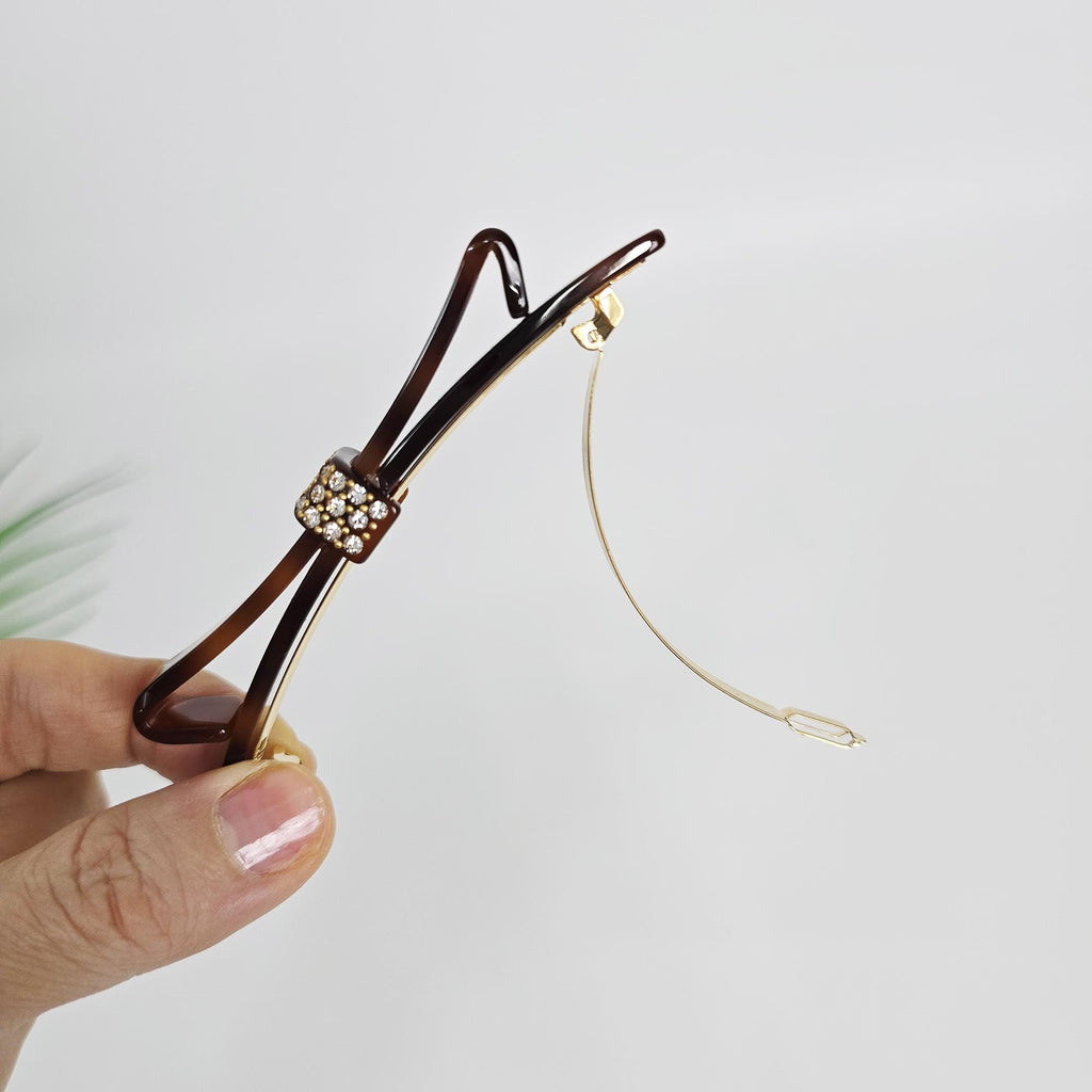 Long Bow Ribbon Cubic Barrette (4.1 Inch) / Elegance French Hair Pin / Automatic Hair Clip