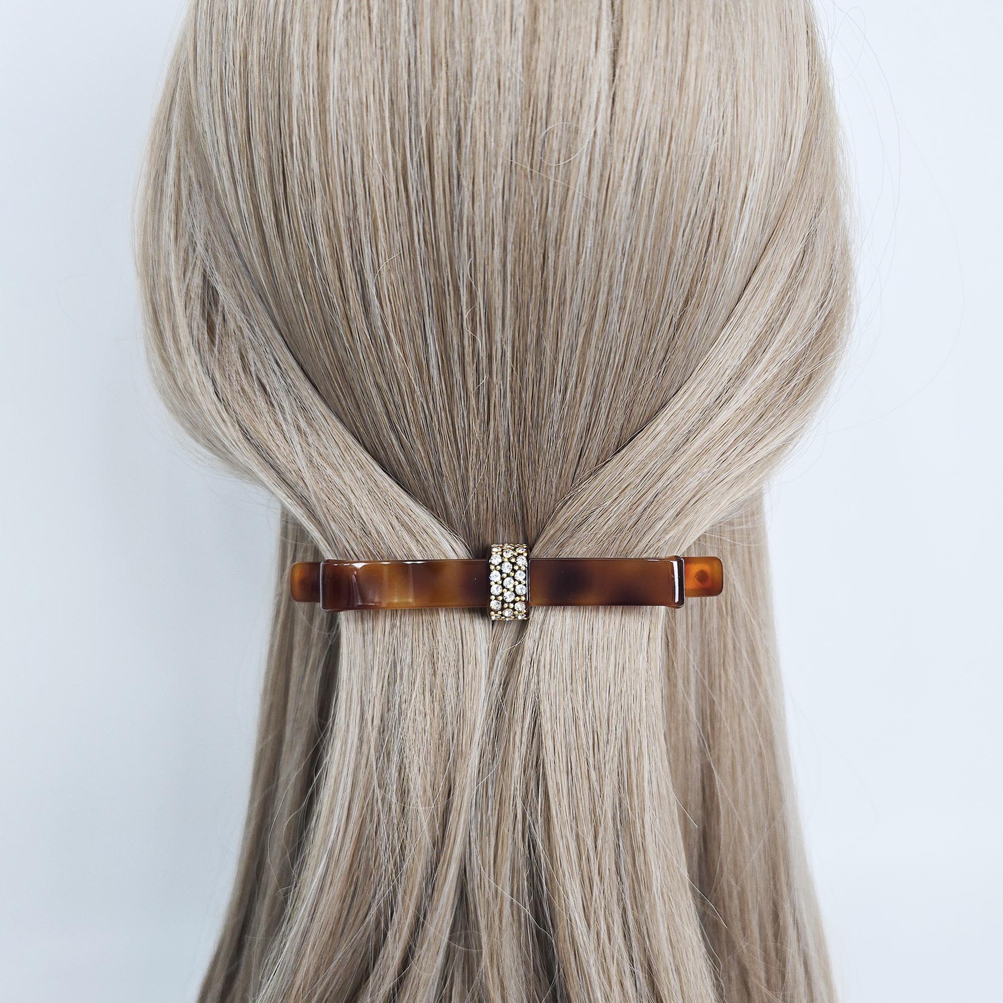 Long Bow Ribbon Cubic Barrette (4.1 Inch) / Elegance French Hair Pin / Automatic Hair Clip