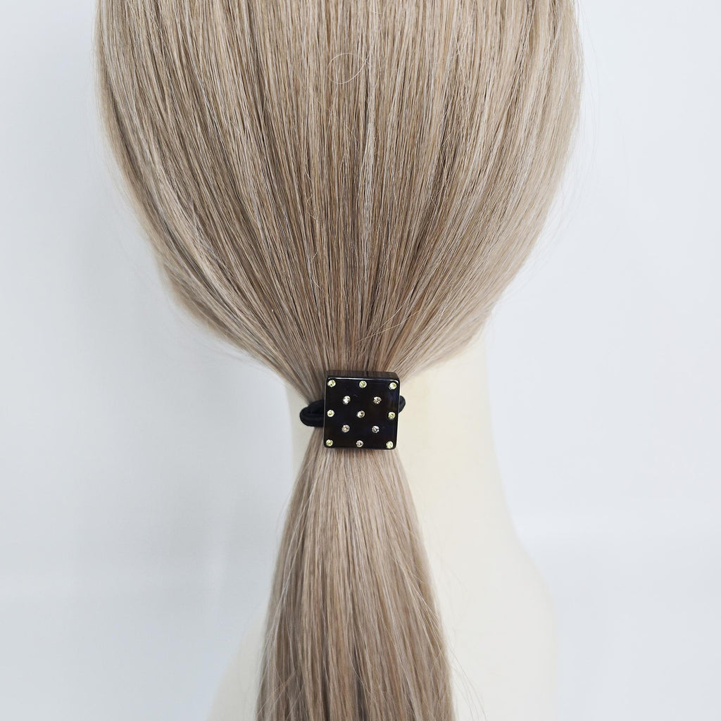 Bold Square Cubic Stone Ponytail Elastic Hair Tie / Simple Cute Ponytail Holder / Hair Accessory for Woman