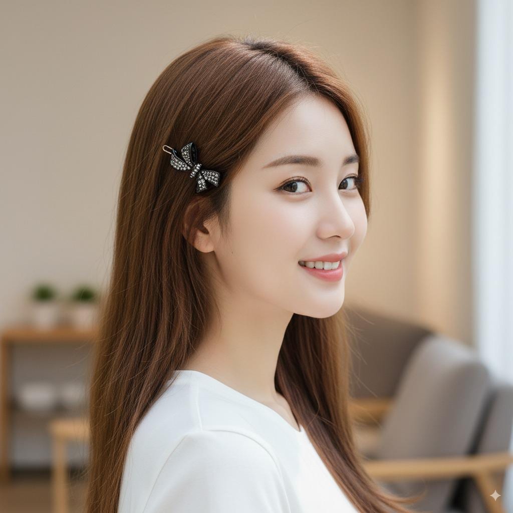 Extra Mini Double Ribbon Bobby Pin with Cubic Stone (1.8 Inch) / Luxurious French Pin / Hair Accessory for Woman / Snap Clip for Thin Hair