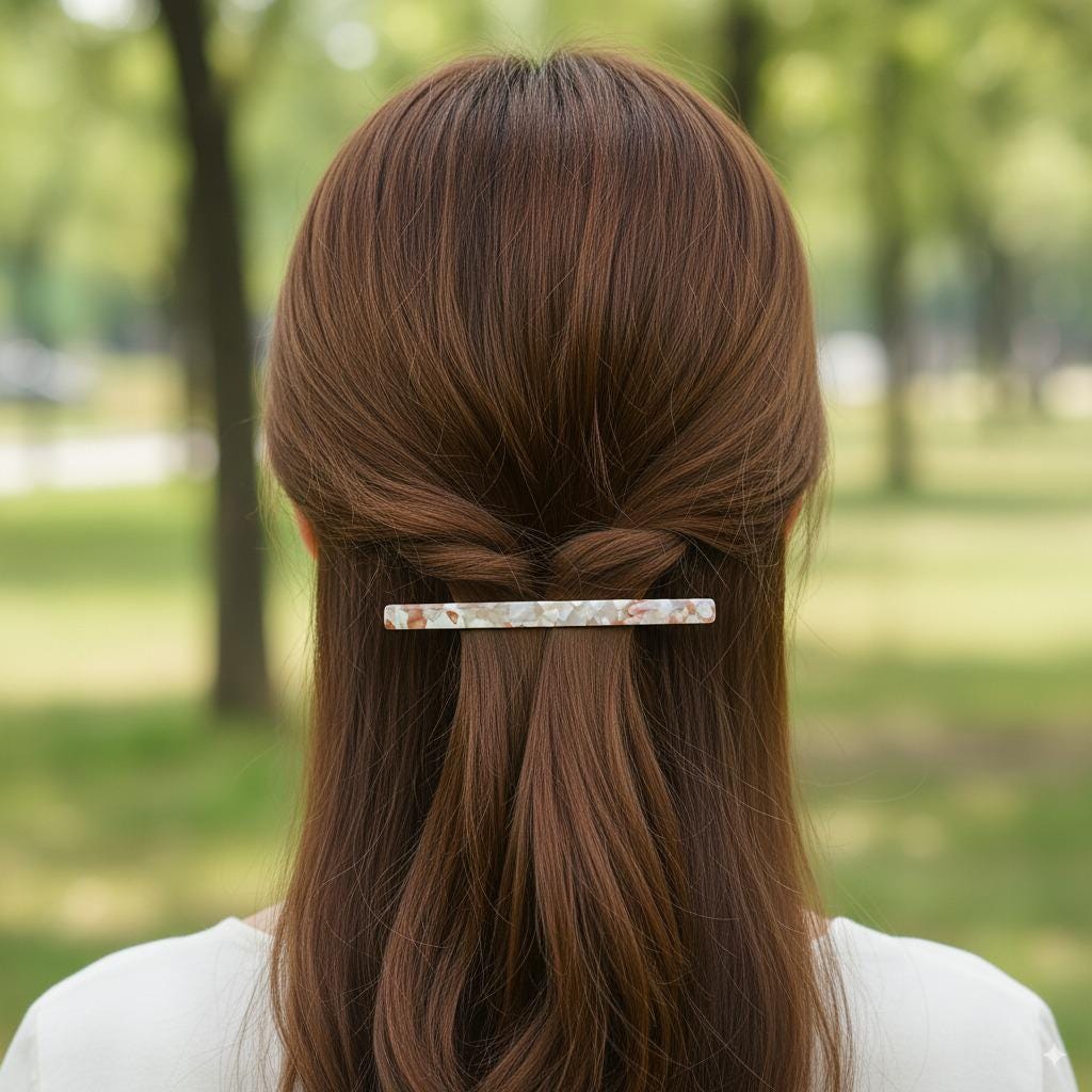 Cellulose Simple Slim Hair Barrette (4.1 Inch) / Tortoise Marble French Hair Pin / Hair Accessory for Woman / Automatic Hair Clip
