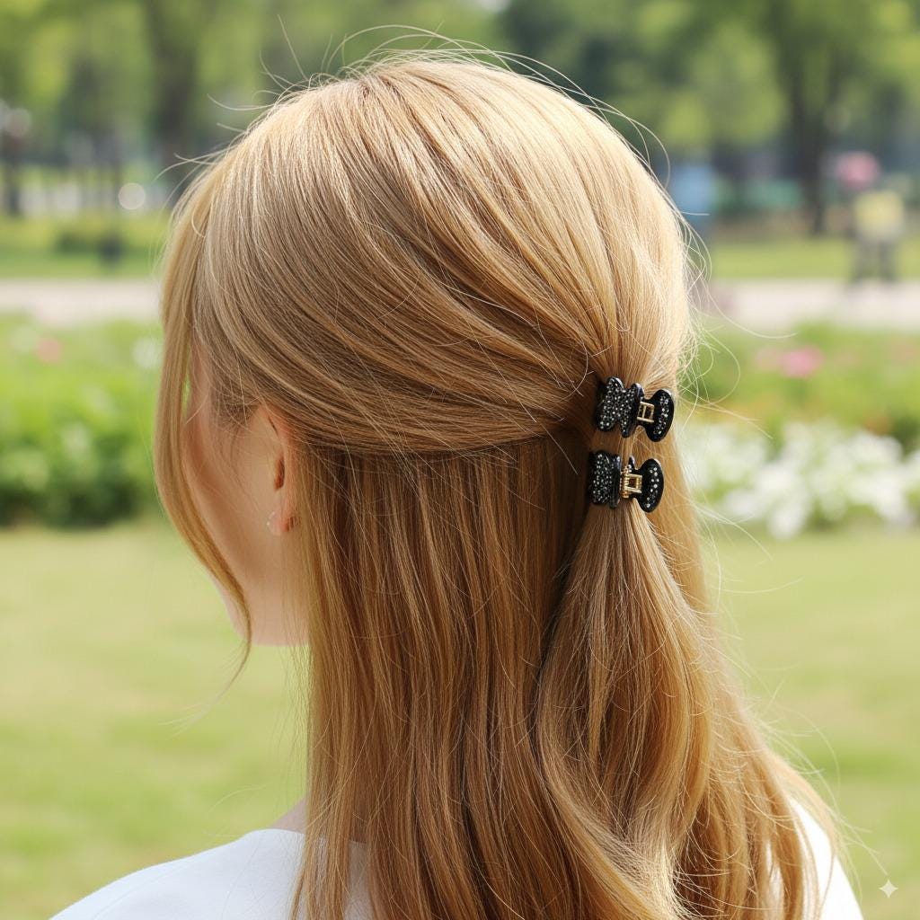 Cubic Stone Mini Hair Clips 2 Pieces in 1 Set / Tortoise Shell French Hair Pin / Luxurious Hair Accessory for Woman / Small French Barrette