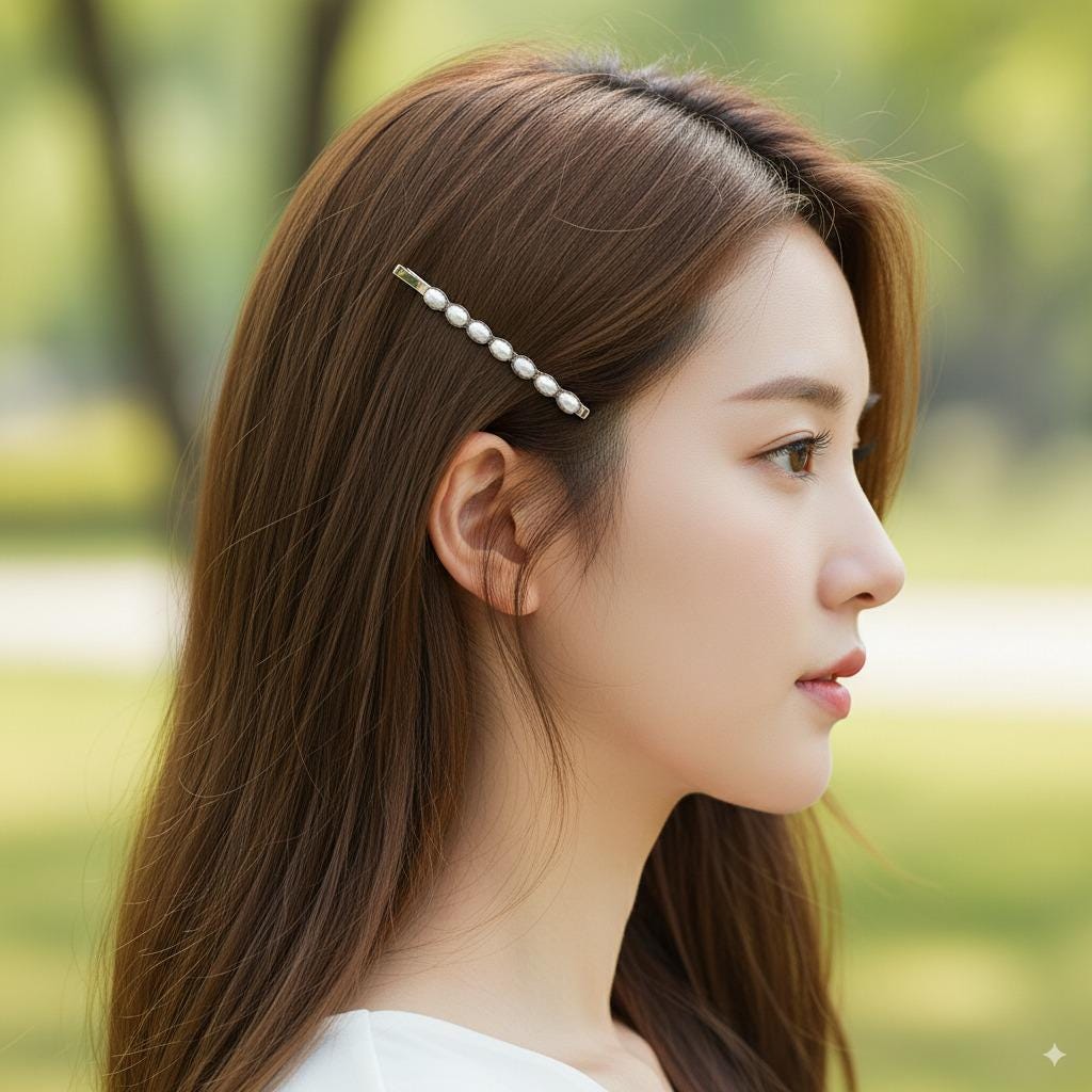 Formica Thin Hair Pin (2.4 Inch ) / Diamond Cut Formica Stone Decorated Barrette / Vintage Antique Hair Accessory for Woman