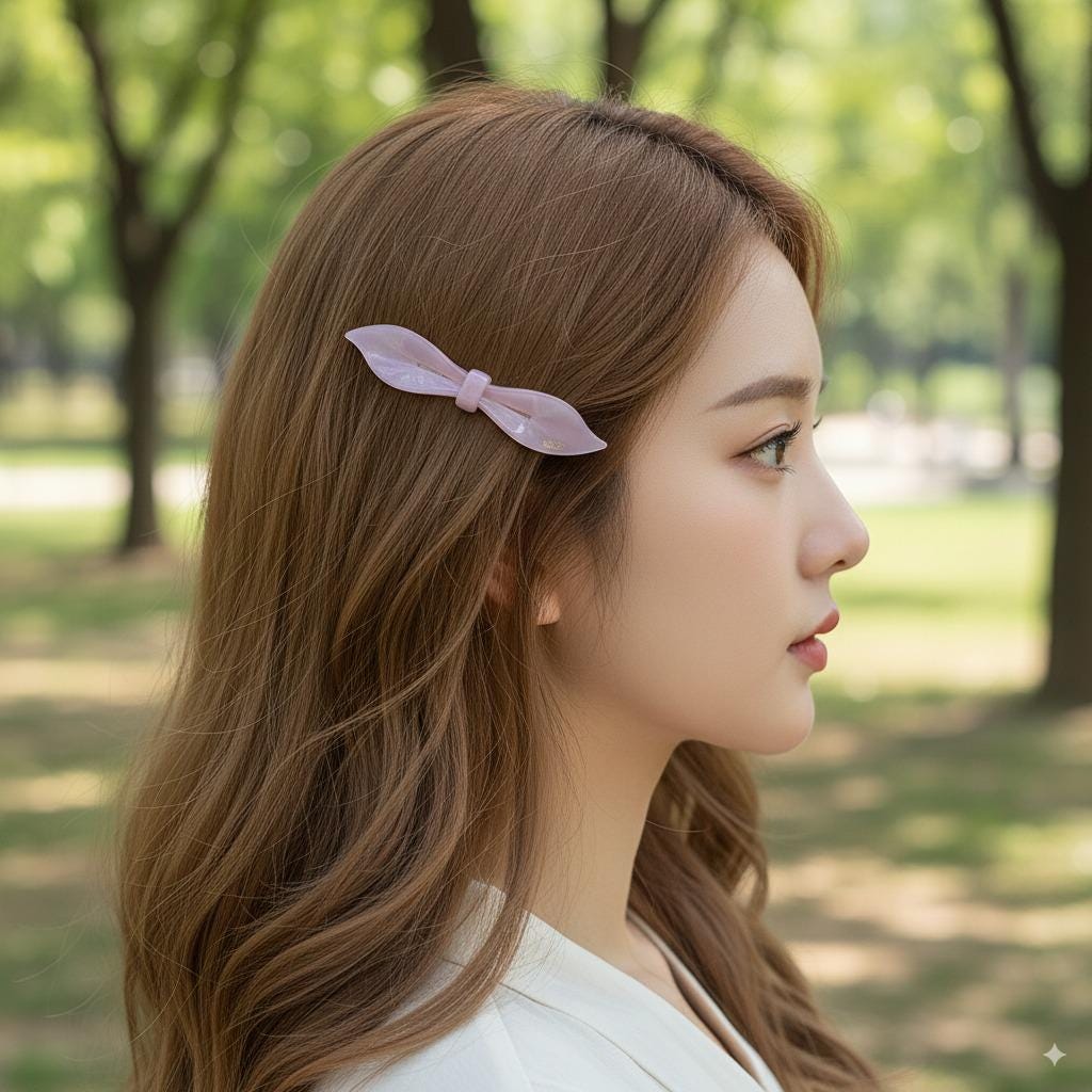 Pure Color Lip Shape Ribbon Hair Barrette (3.5 Inch) / Tortoise Shell French Hair Pin / Hair Accessory for Woman / Automatic Hair Clip