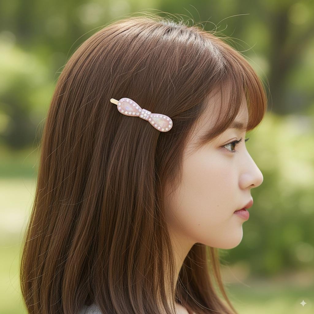 Claire Cubic Line Round Ribbon Bobby Pin (2.0 Inch) / Tortoise Marble French Hair Pin Clip / Hair Accessory for Woman / Bow Barrette