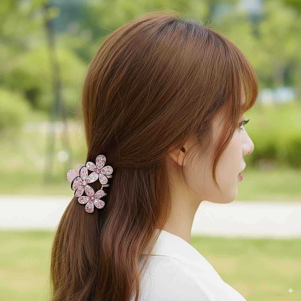 Pastel Color Sparkling Triple Blossom Hair Claw Clip / Luxurious French Hair Pin / Hair Accessory for Woman / Flower Hair Clip