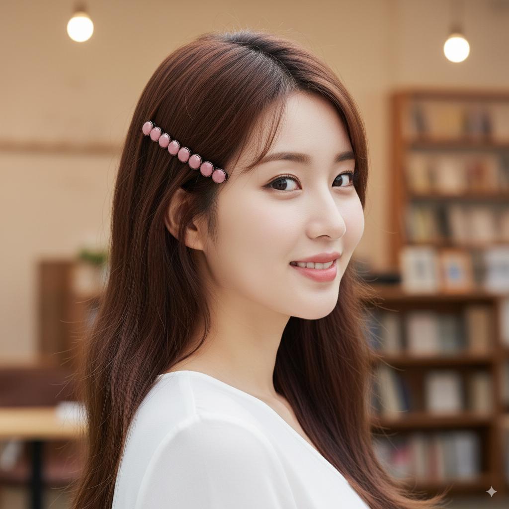Circle Formica Hair Barrette (3.2 Inch) / Diamond Cut Formica Stone Decorated Barrette / Vintage Antique Hair Accessory / Automatic Hair Pin
