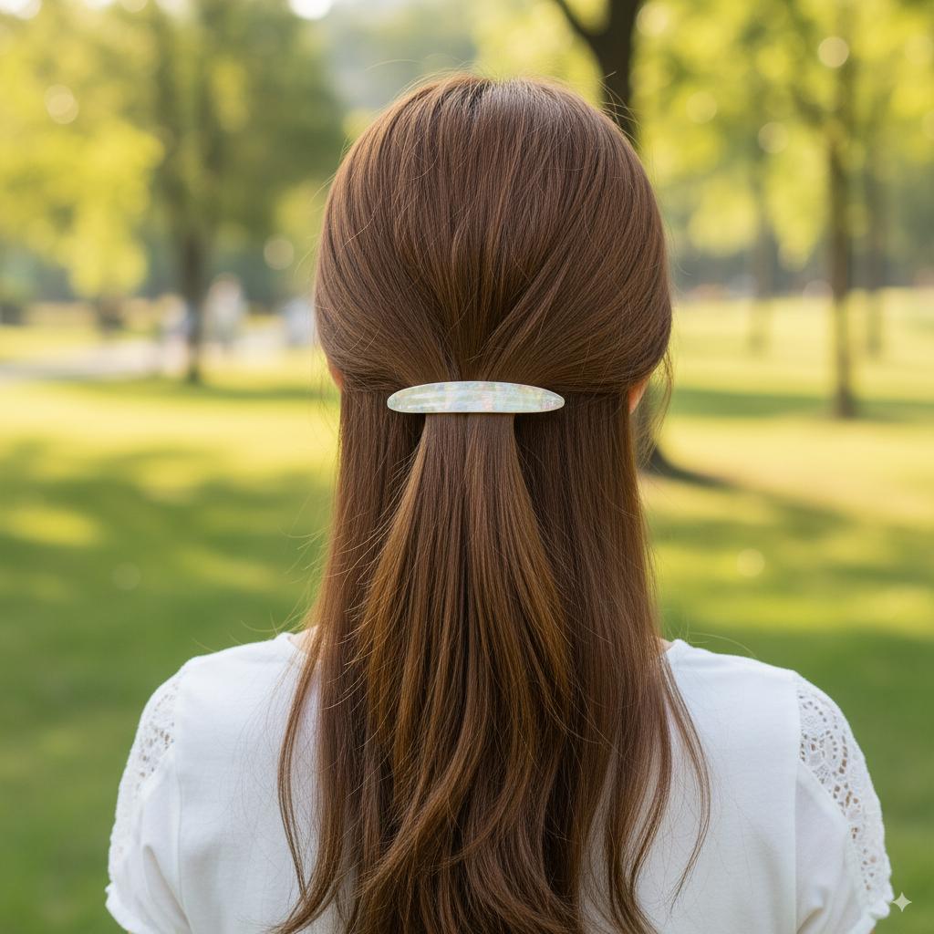 Blooming Slim Curve Half Updo Barrette (4.1 Inch) / Elegance French Hair Pin / Automatic Hair Clip
