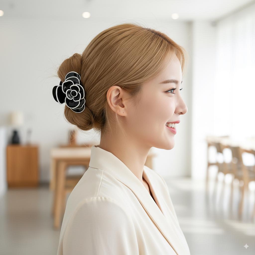 Pastel Color Big Bloom Camellia Half Updo Hair Claw (3.1 Inch) / Elegance French Hair Pin / Hair Barrette for Woman