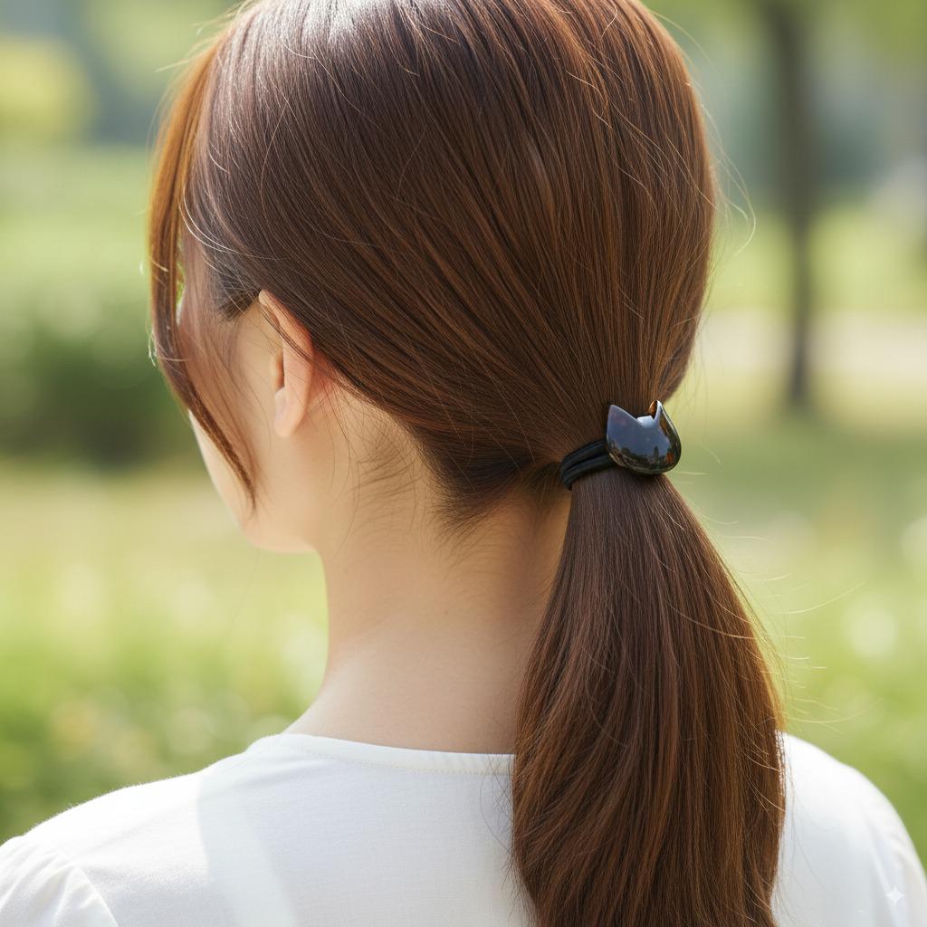 Simple Curved Cat Hair Tie (1.1 Inch) / Simple Tortoise Shell Ponytail Holder / Hair Accessory for Woman / French Hair Tie