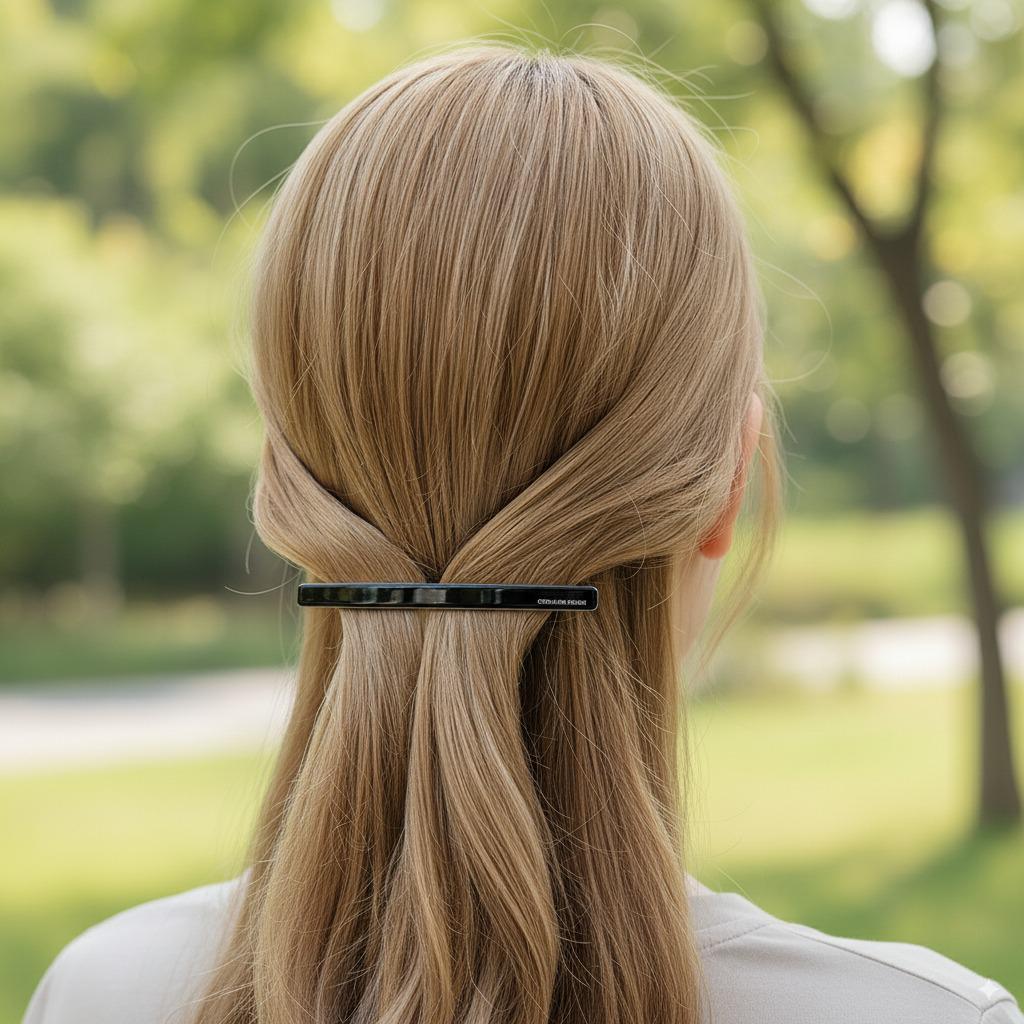 Cellulose Simple Slim Hair Barrette (4.1 Inch) / Tortoise Marble French Hair Pin / Hair Accessory for Woman / Automatic Hair Clip